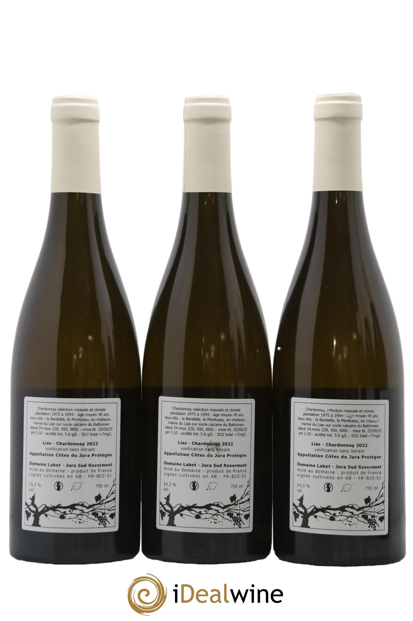 Côtes du Jura Chardonnay Lias Romain - Julien  - Charline Labet 2022 - Lot de 3 bouteilles - 1
