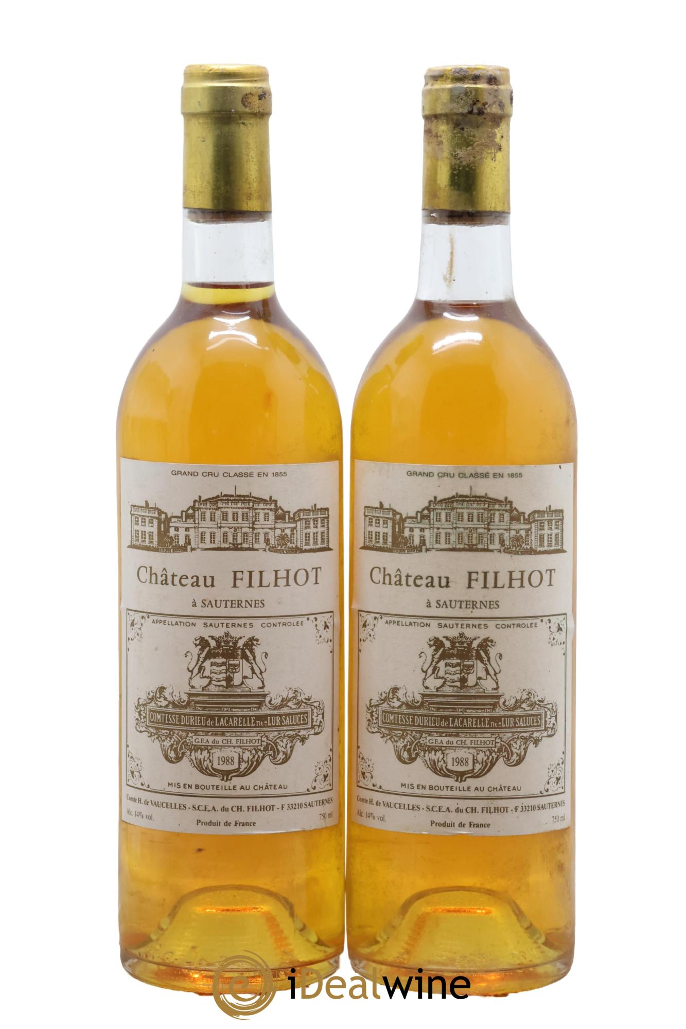 Château Filhot 2ème Grand Cru Classé 1988 - Posten von 2 Flaschen - 0