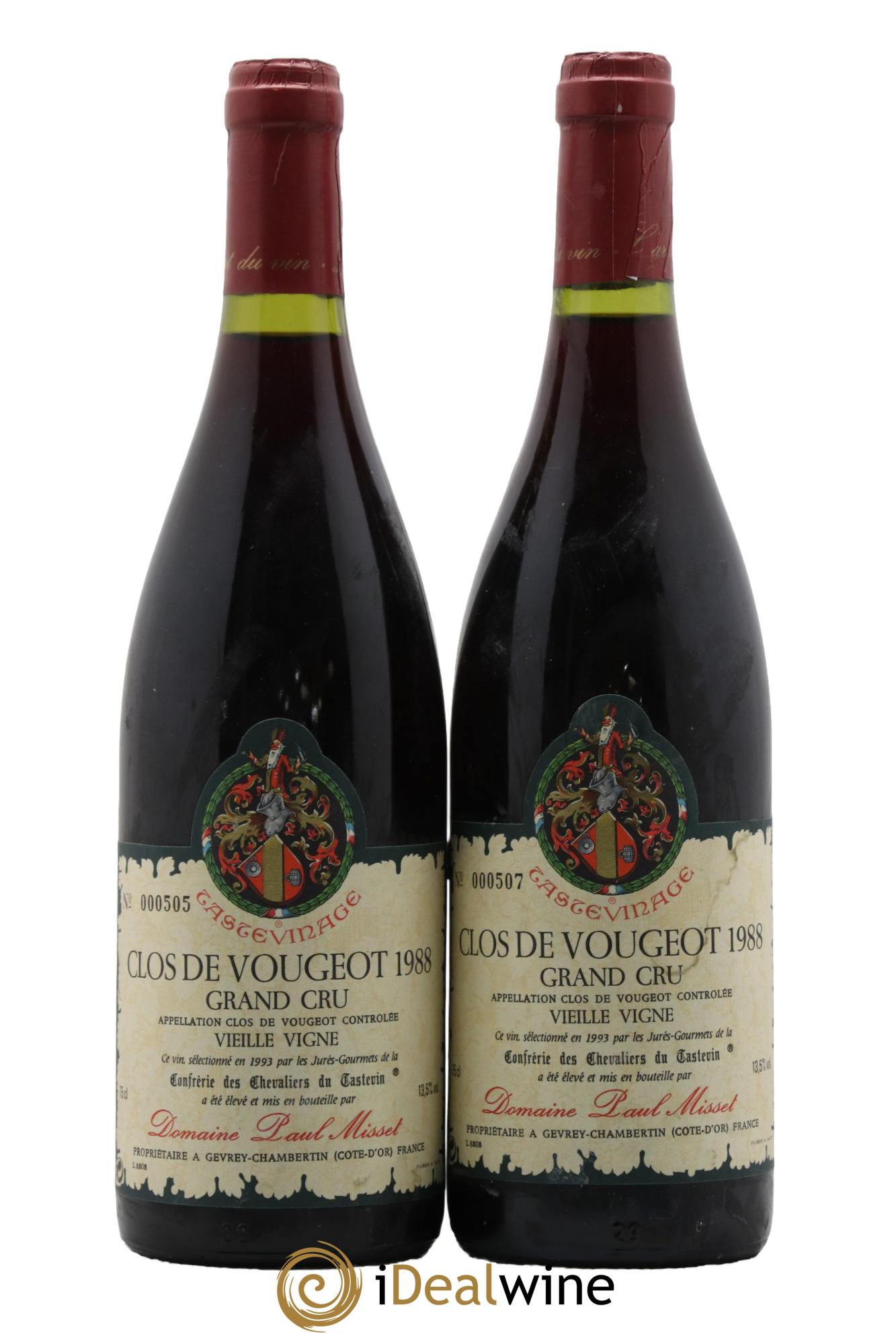 Clos de Vougeot Grand Cru Vieilles Vignes Domaine Paul Misset 1988 - Lot de 2 bouteilles - 1