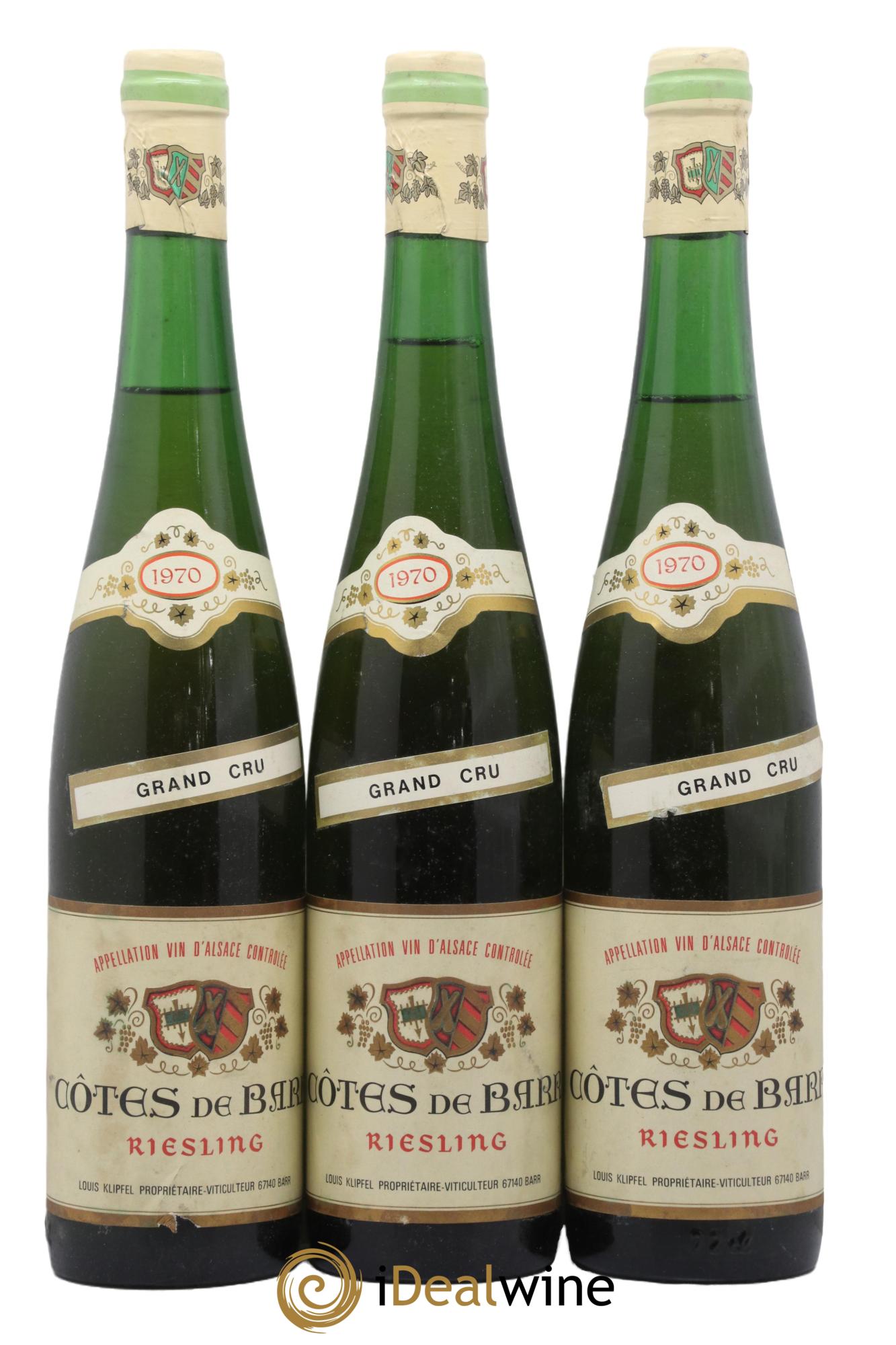 Alsace Riesling Grand Cru Côte de Barr Louis Klipfel 1970 - Posten von 3 Flaschen - 0