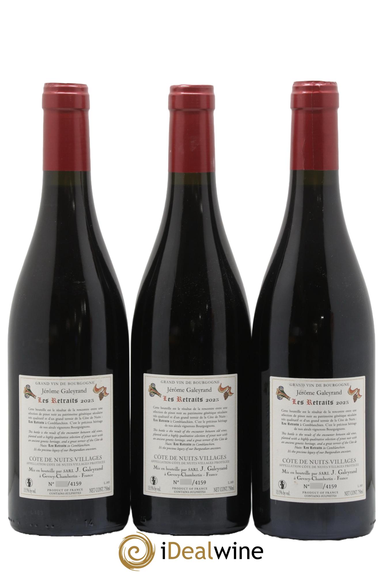 Côte de Nuits-Villages Les Retraits Jérôme Galeyrand 2023 - Lot of 3 bottles - 1