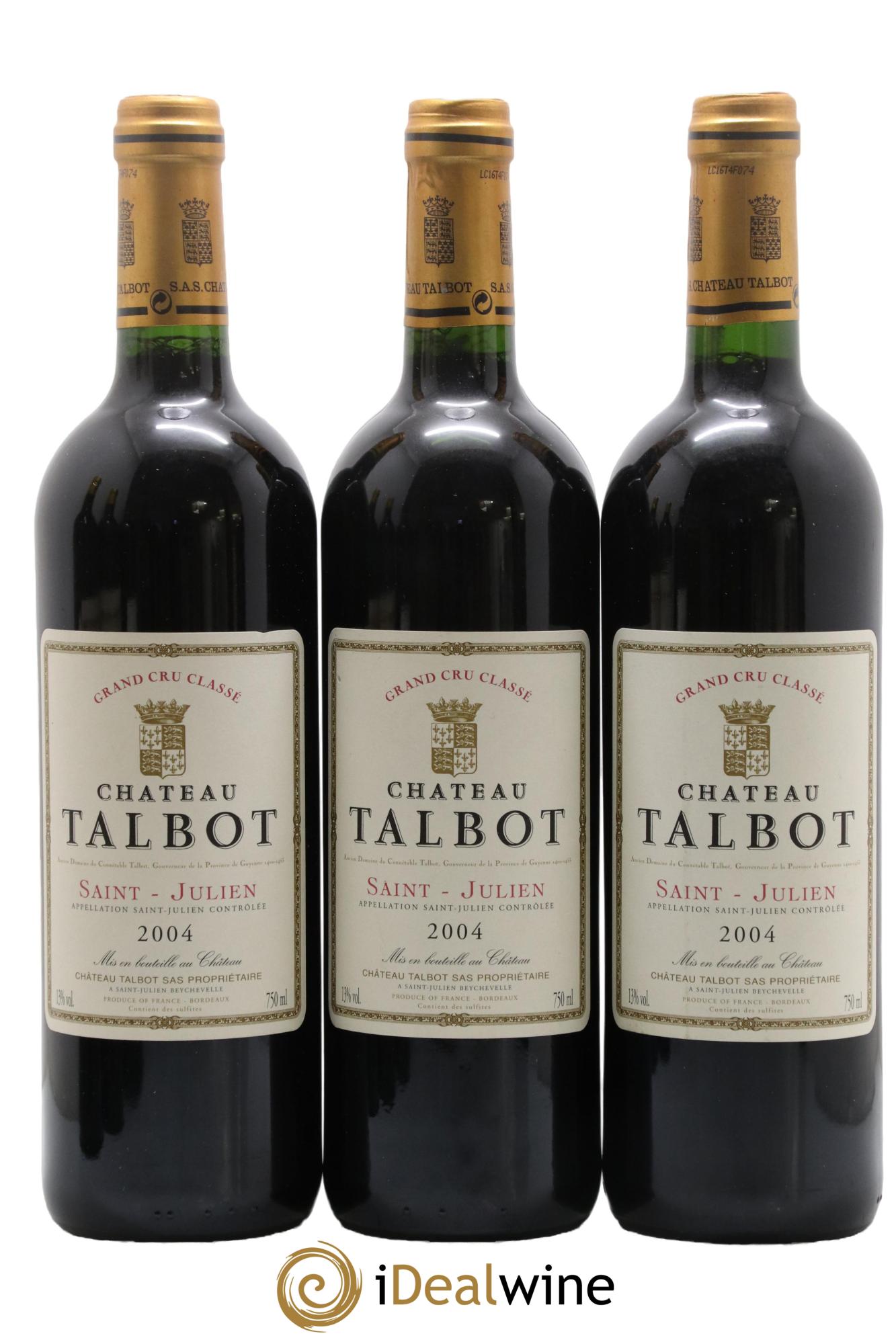 Château Talbot 4ème Grand Cru Classé 2004 - Lot de 3 bouteilles - 0