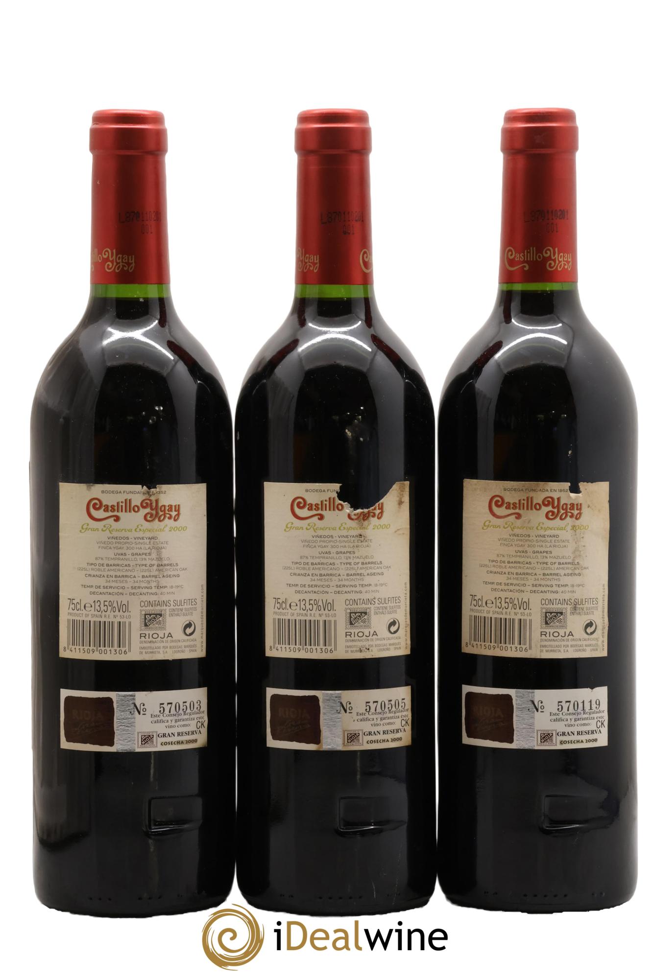Rioja DOCA Castillo Ygay Gran Reserva Especial Marqués de Murrieta 2000 - Lote de 3 botellas - 1