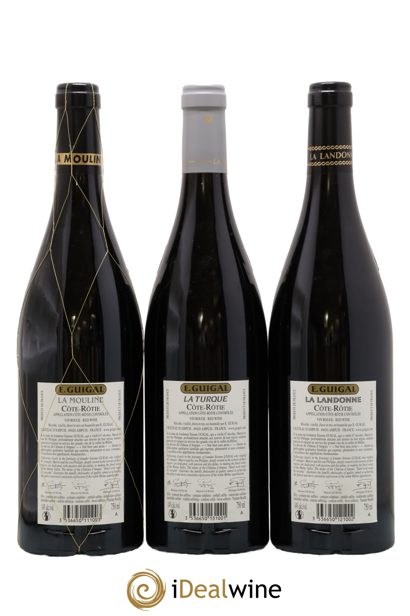 Côte-Rôtie Guigal Trilogie La Turque - La Landonne - La Mouline 2017 - Lot de 3 bouteilles - 1