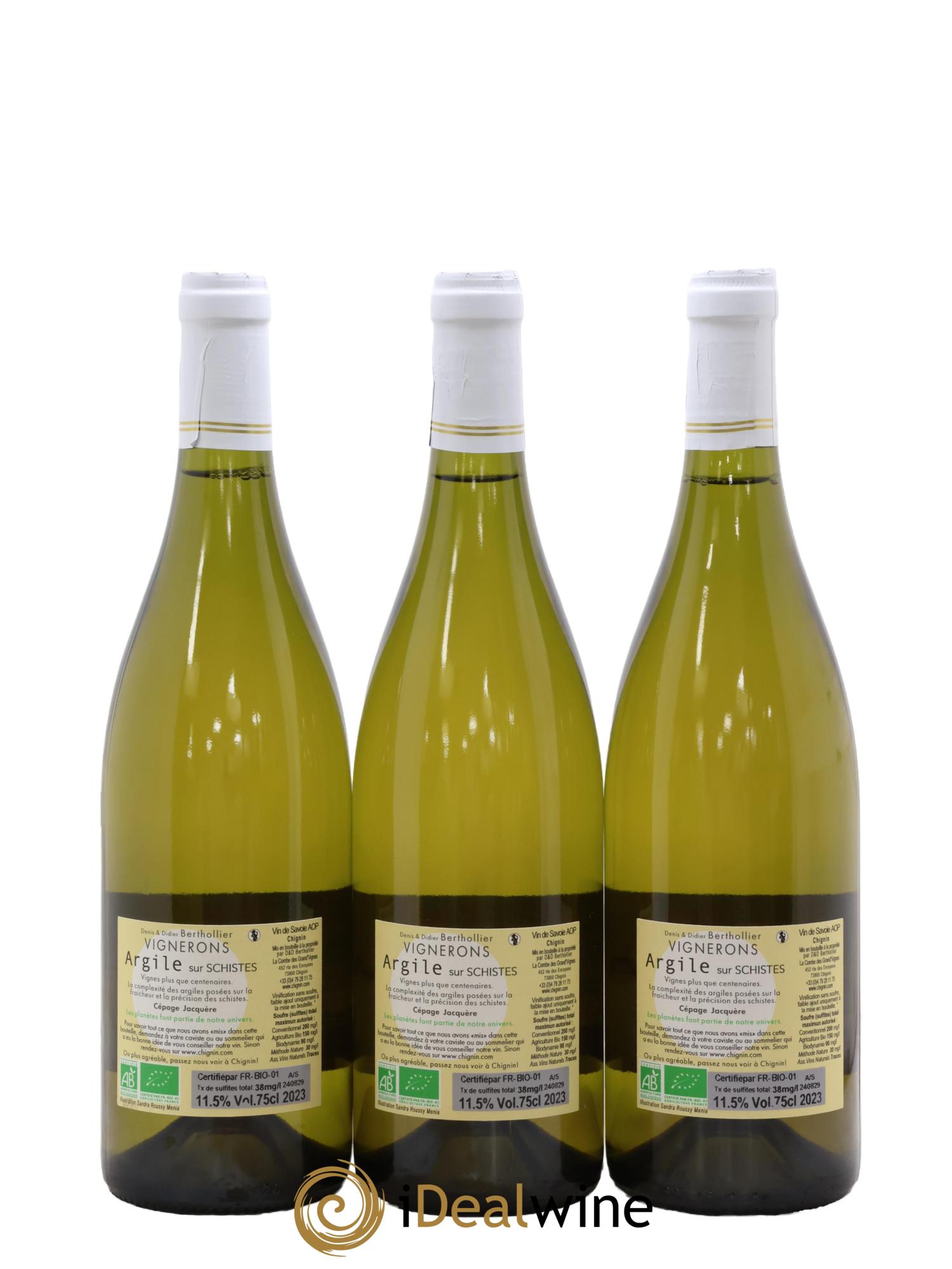 Vin de Savoie Chignin Argiles Sur Schiste Denis & Didier Berthollier 2023 - Lot de 3 bouteilles - 1