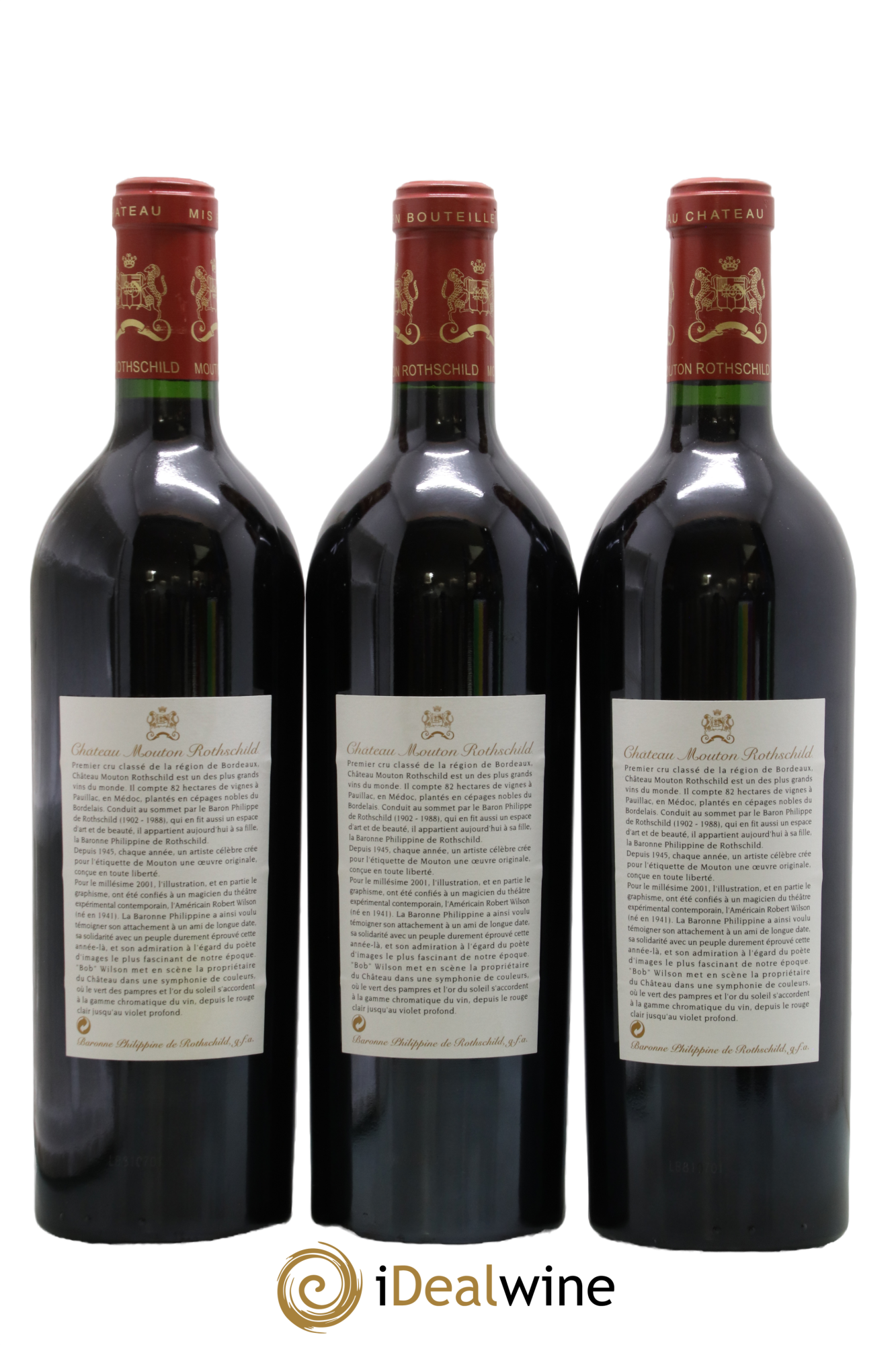 Château Mouton Rothschild 1er Grand Cru Classé 2001 - Lot de 3 bouteilles - 1