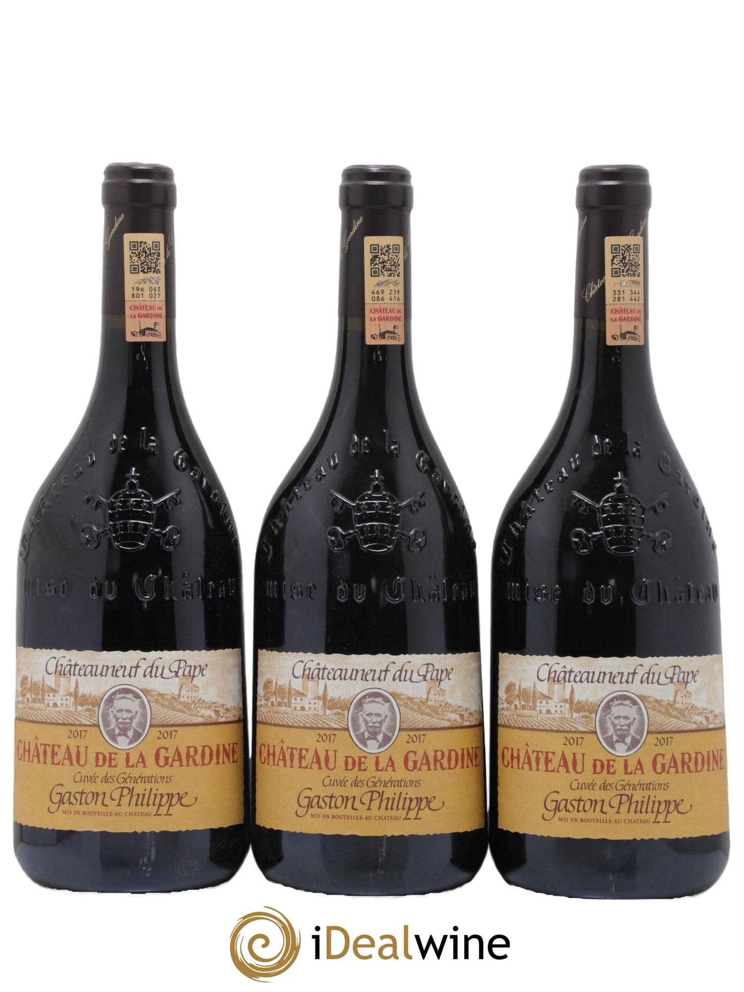 Châteauneuf-du-Pape Cuvee des Generations Gaston Philippe Chateau La Gardine 2017 - Lot de 3 bouteilles - 0