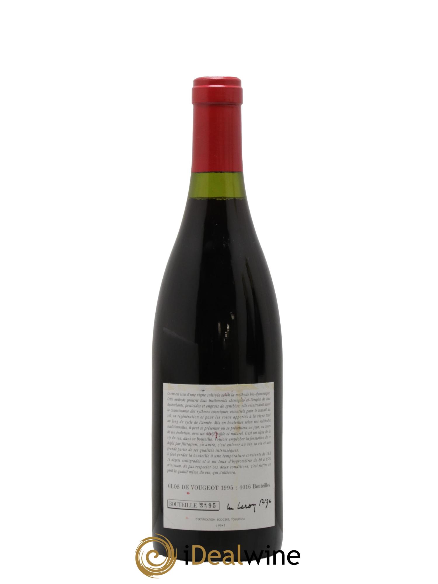 Clos de Vougeot Grand Cru Leroy (Domaine) 1995 - Lot de 1 bouteille - 1