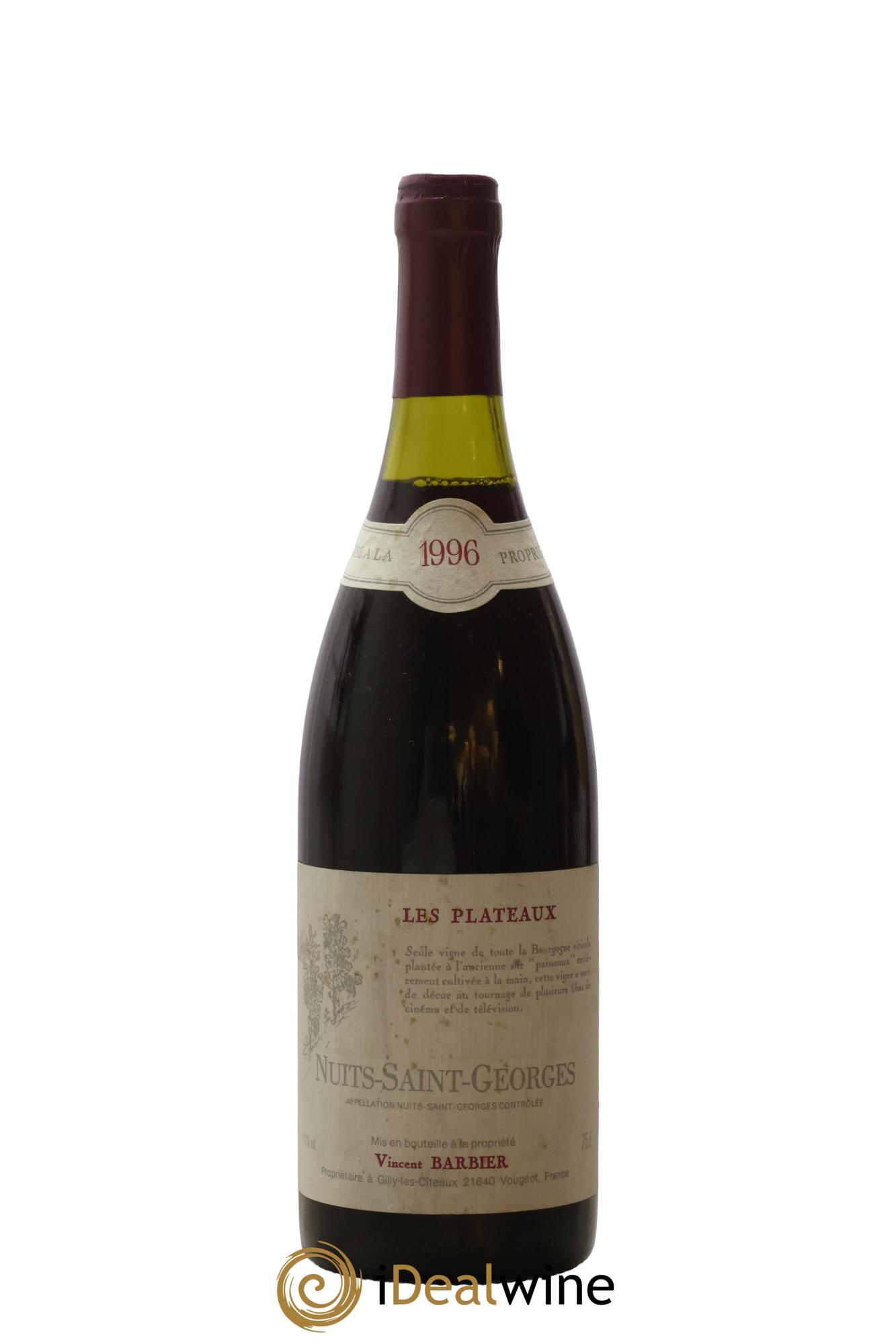 Nuits-Saint-Georges Les Plateaux Vincent Barbier 1996 - Lot de 1 bouteille - 0