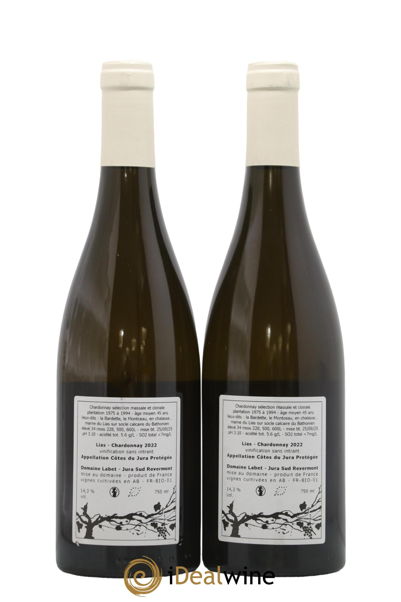 Côtes du Jura Chardonnay Lias Romain - Julien - Charline Labet 2022 - Lot de 2 bouteilles - 1