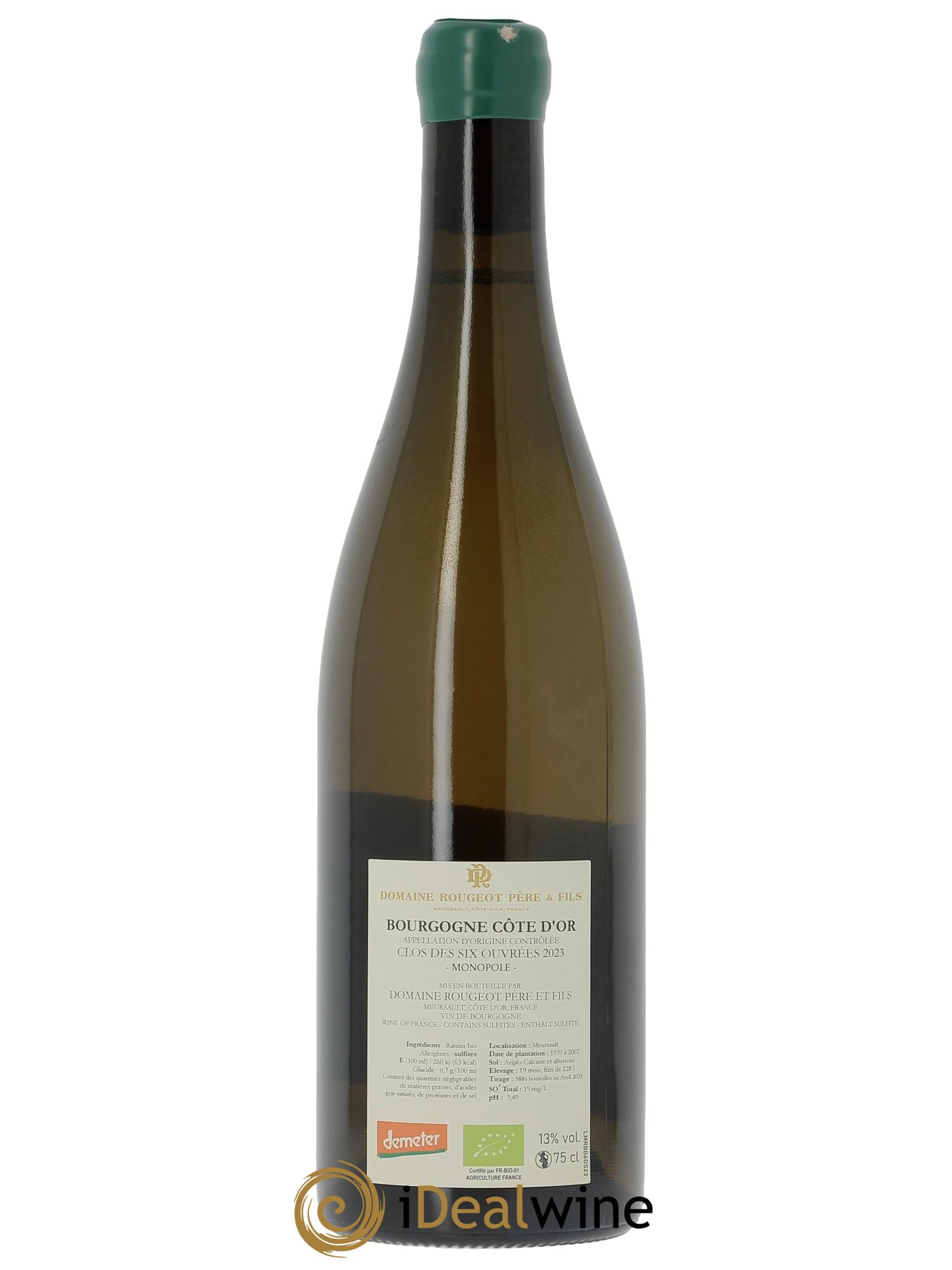 Côte d'Or "Clos des six ouvrées" Sans sulfite aujouté Rougeot Père et Fils  2023 - Lotto di 1 bottiglia - 1