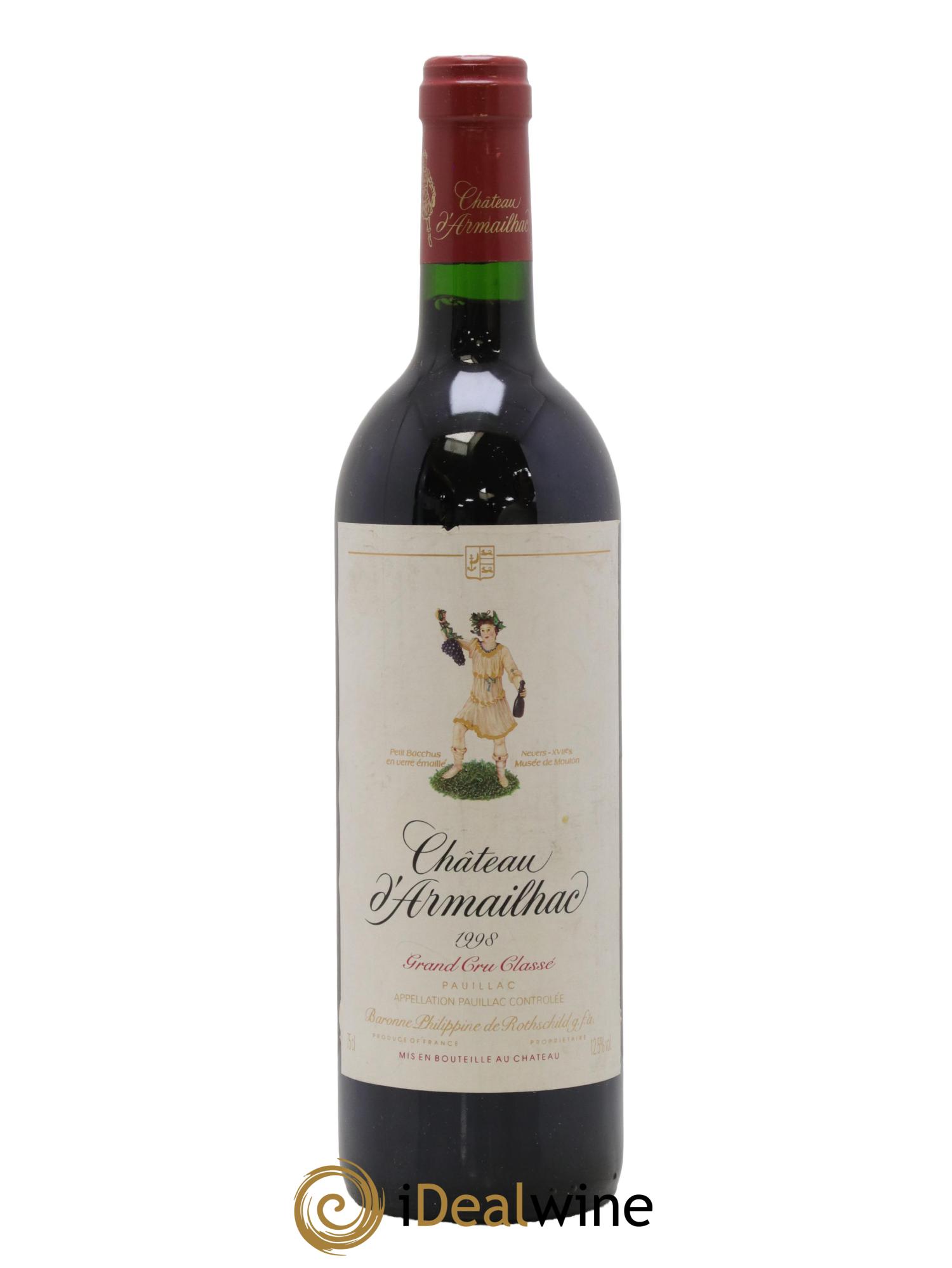 Château d' Armailhac - Mouton Baron(ne) Philippe 5ème Grand Cru Classé 1998 - Lot de 1 bouteille - 0