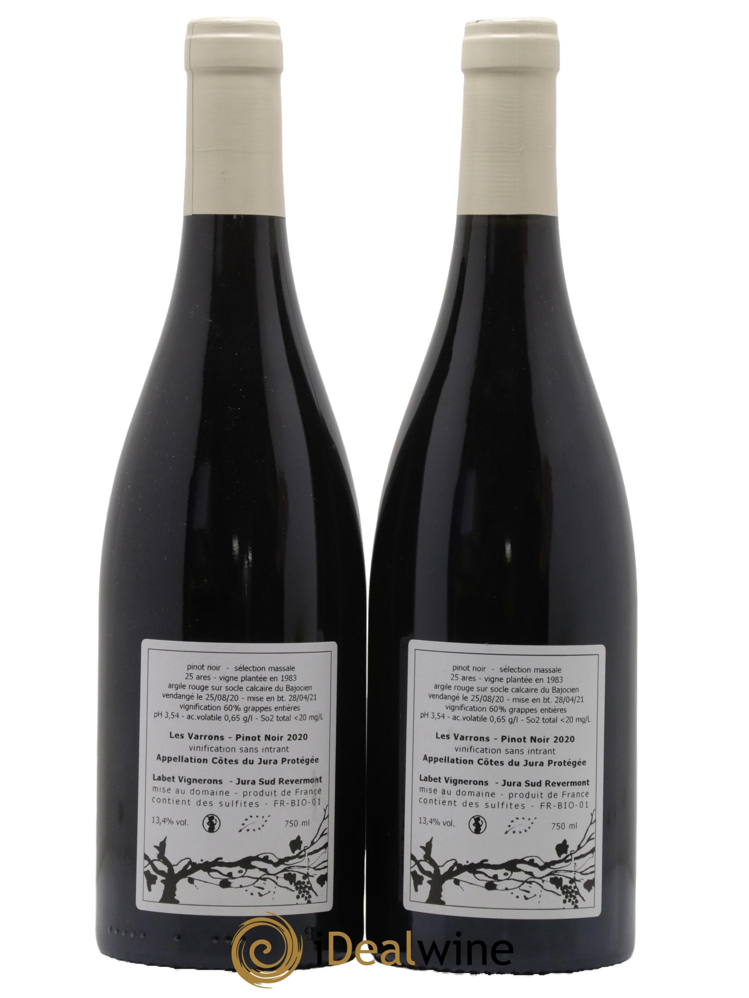 Côtes du Jura Pinot Noir Les Varrons Sélection Massale Romain - Julien  - Charline Labet 2020 - Lot de 2 bouteilles - 1