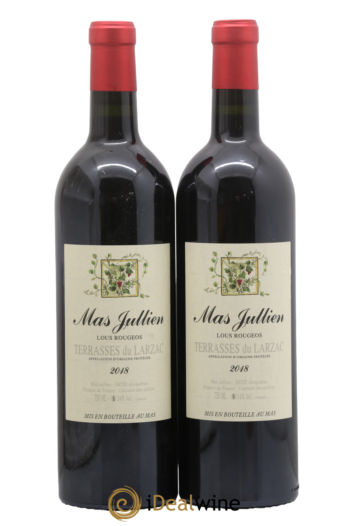 Terrasses du Larzac Mas Jullien Lous Rougeos Olivier Jullien 2018 - Posten von 2 Flaschen - 0