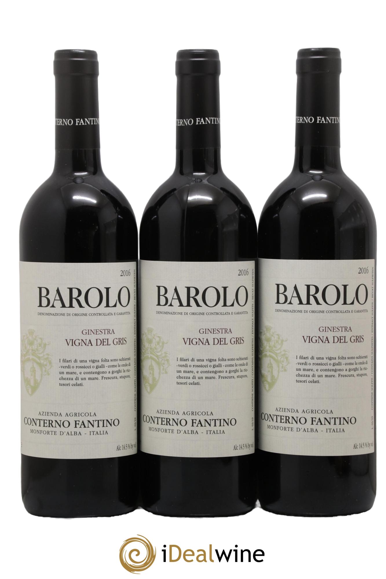 Barolo DOCG Ginestra Vigna Del gris Conterno Fantino 2016 - Lot de 3 bouteilles - 0
