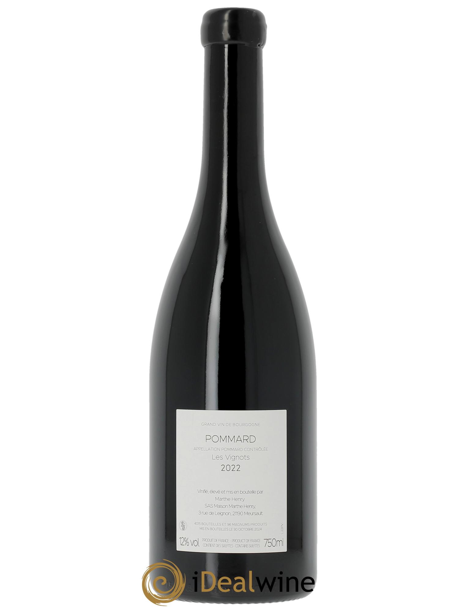 Pommard Les Vignots Marthe Henry 2022 - Lot de 1 bouteille - 1