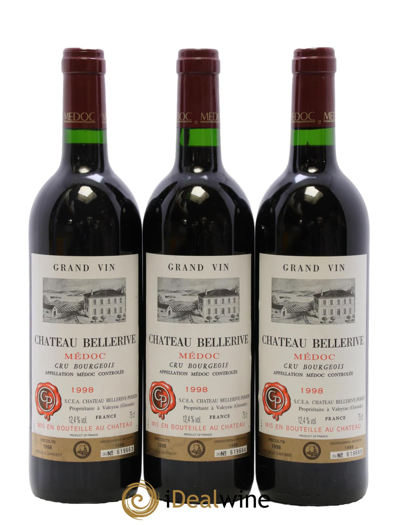 Château Bellerive Cru Bourgeois 1998 - Lot de 3 bouteilles - 0