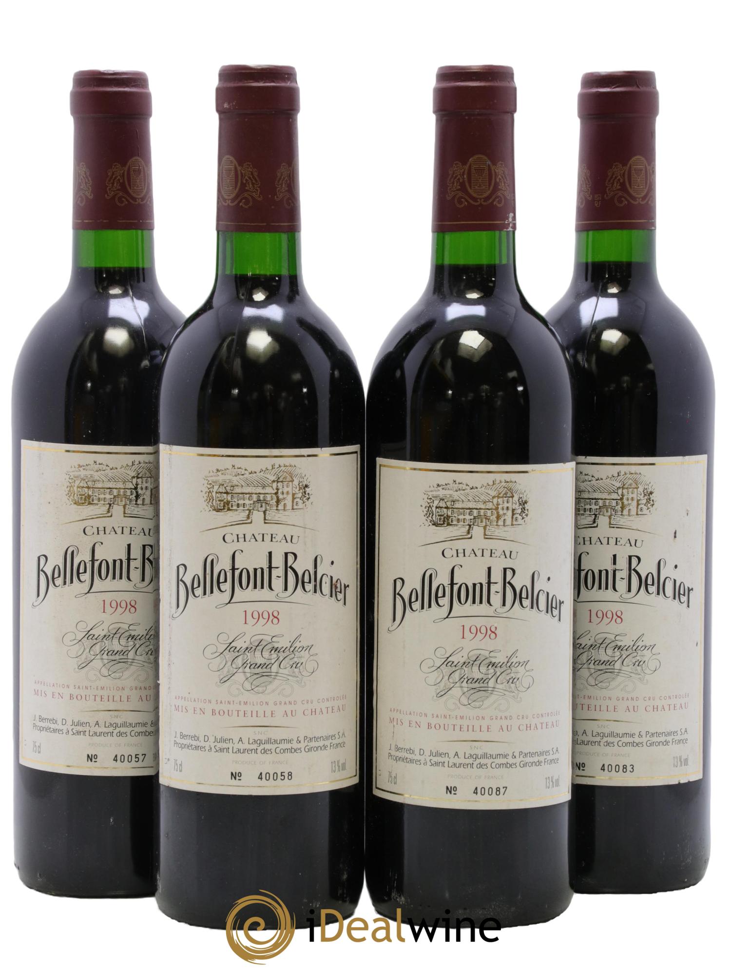 Château Bellefont-Belcier Grand Cru Classé 1998 - Posten von 4 Flaschen - 0