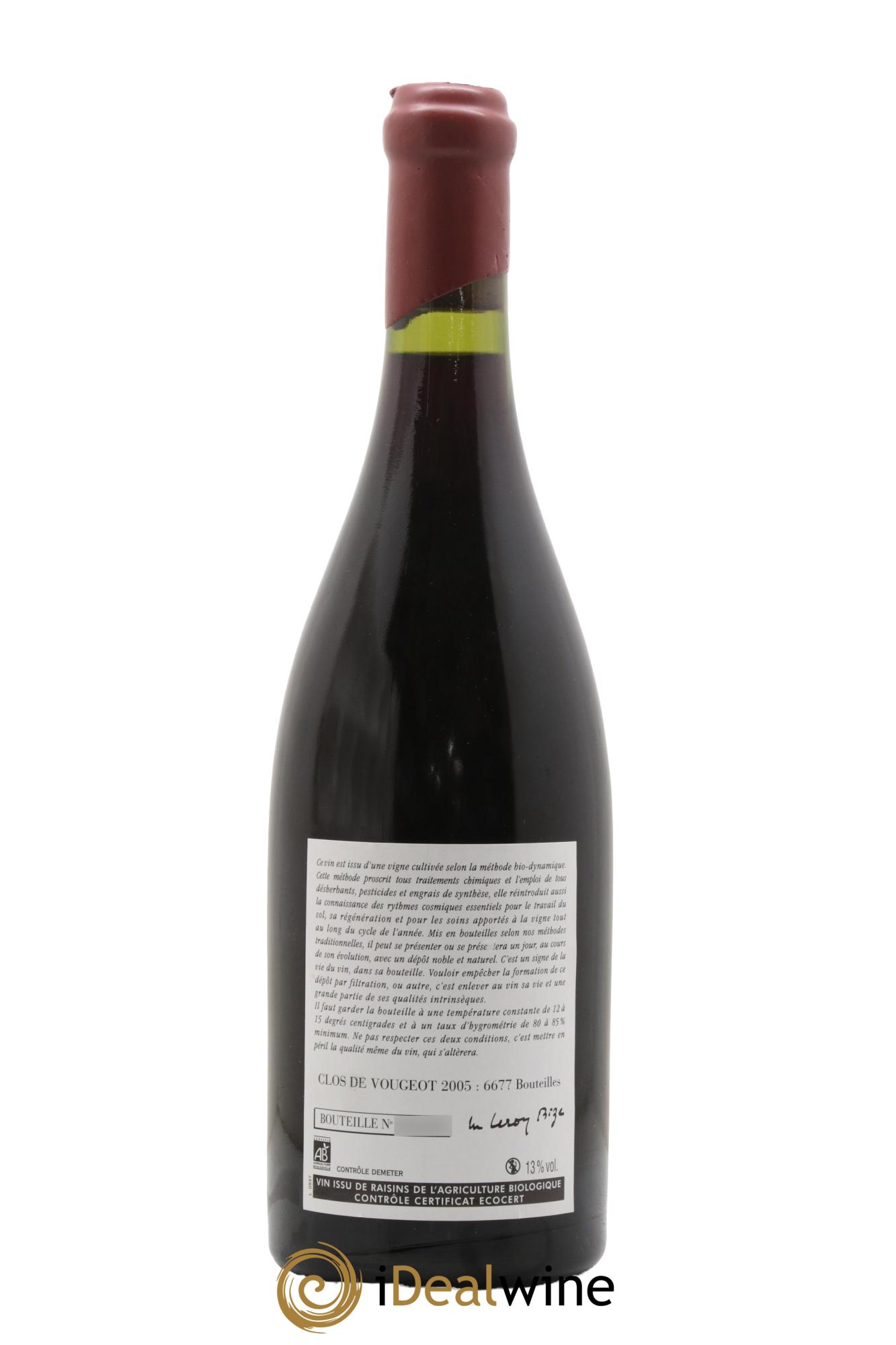 Clos de Vougeot Grand Cru Leroy (Domaine) 2005 - Lot of 1 bottle - 1