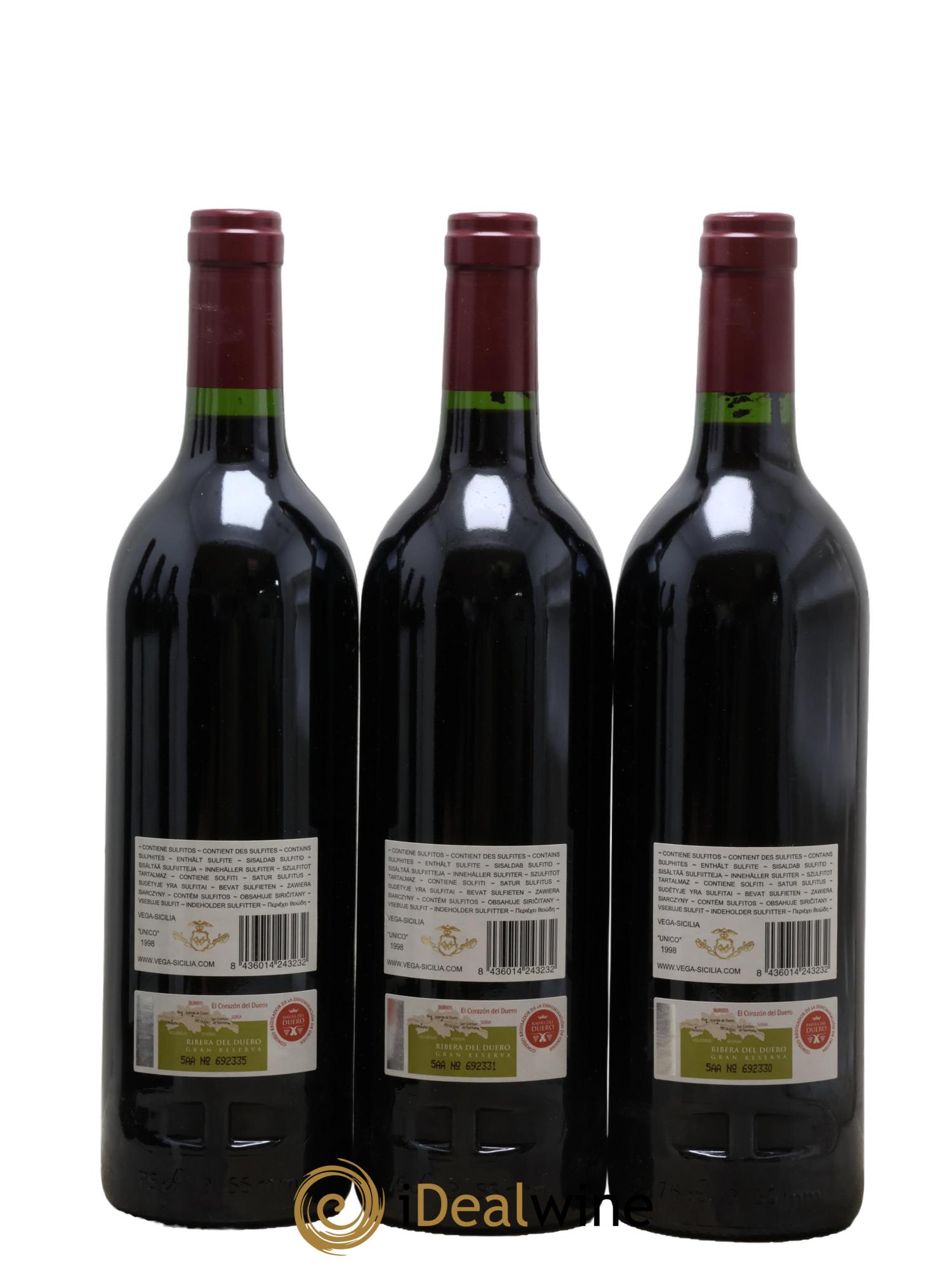 Ribera Del Duero DO Vega Sicilia Unico Famille Alvarez 1998 - Posten von 6 Flaschen - 2