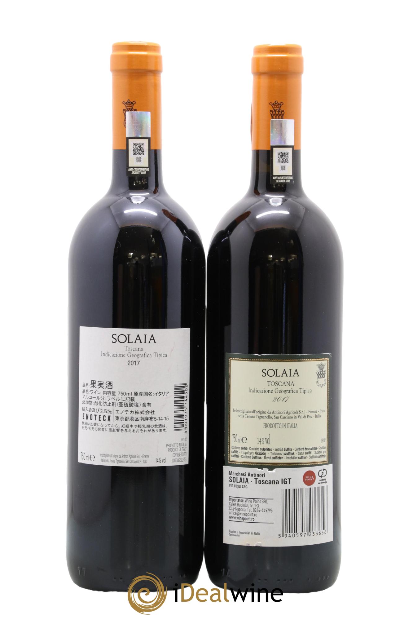Toscana IGT Solaia Tenuta Tignanello - Marchesi Antinori 2017 - Lot de 2 bouteilles - 1