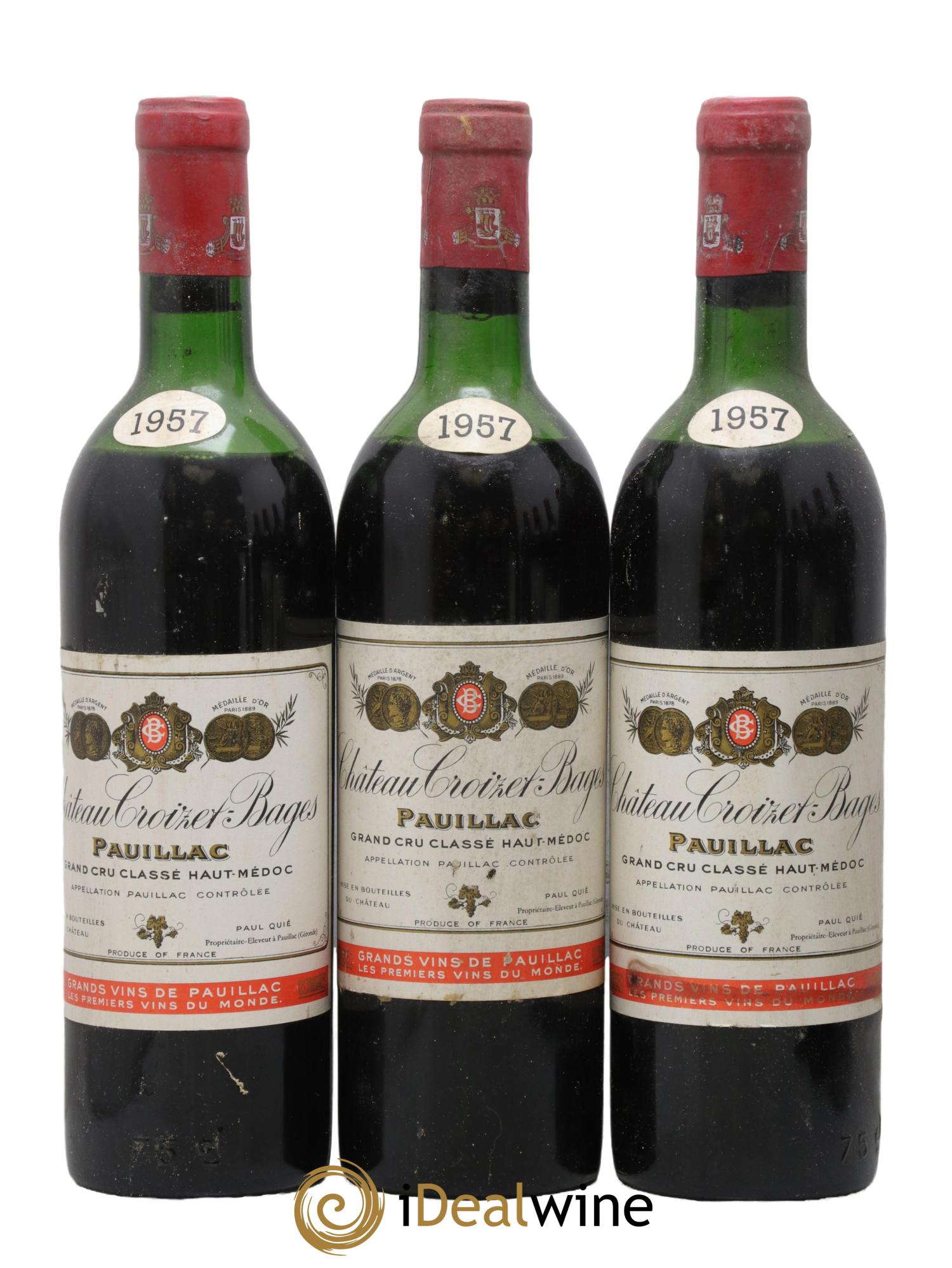 Château Croizet Bages 5ème Grand Cru Classé 1957 - Lot of 3 bottles - 0