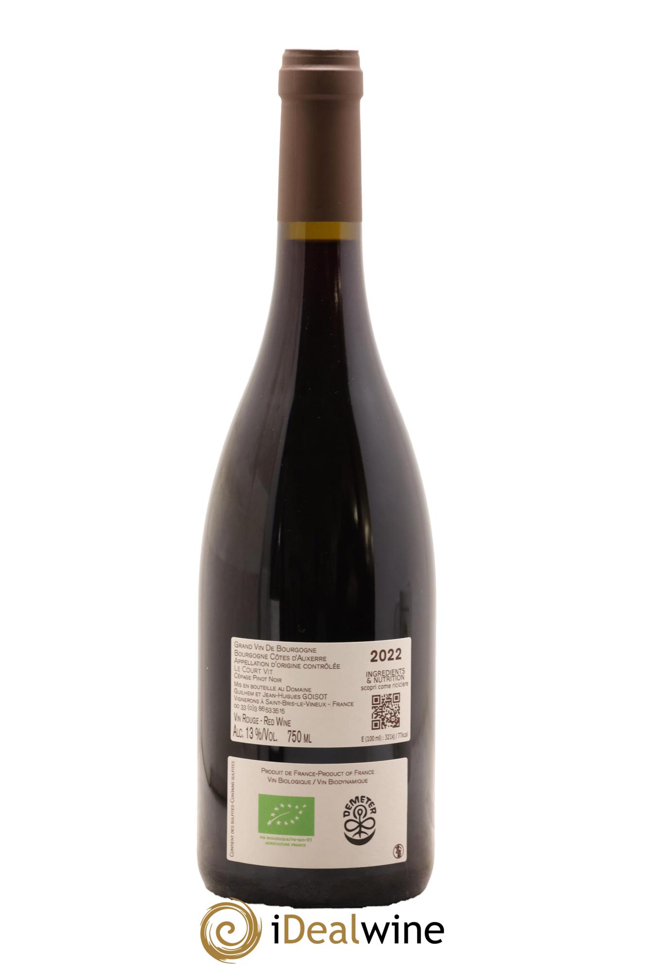 Bourgogne Côtes d'Auxerre Le Court Vit Goisot 2022 - Lot de 1 bouteille - 1