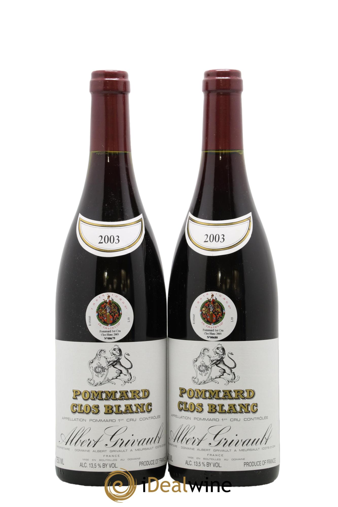 Pommard 1er Cru Clos Blanc Albert Grivault 2003 - Lot of 2 bottles - 0