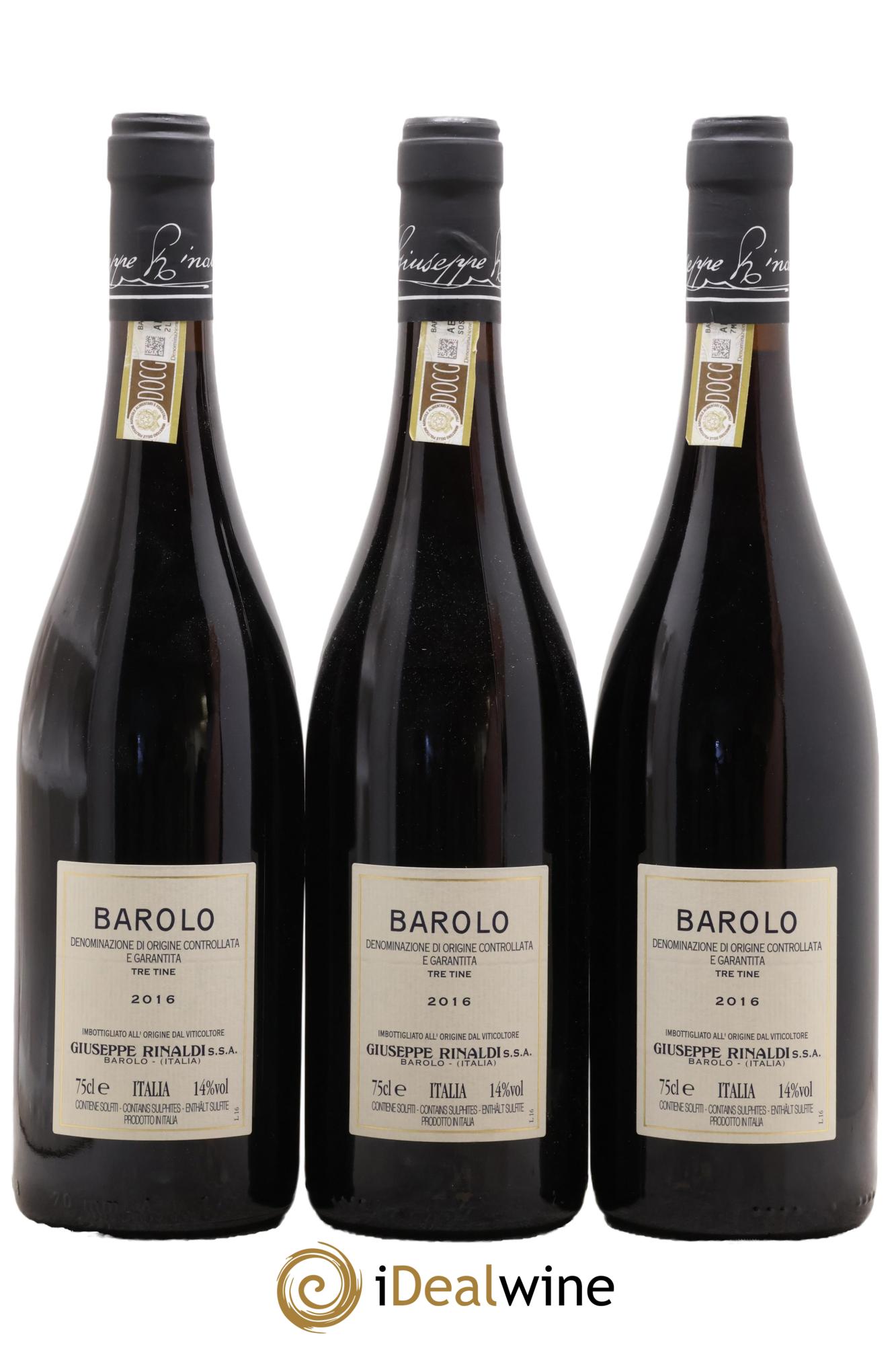 Barolo DOCG Tre Tine Giuseppe Rinaldi 2016 - Lot de 3 bouteilles - 1