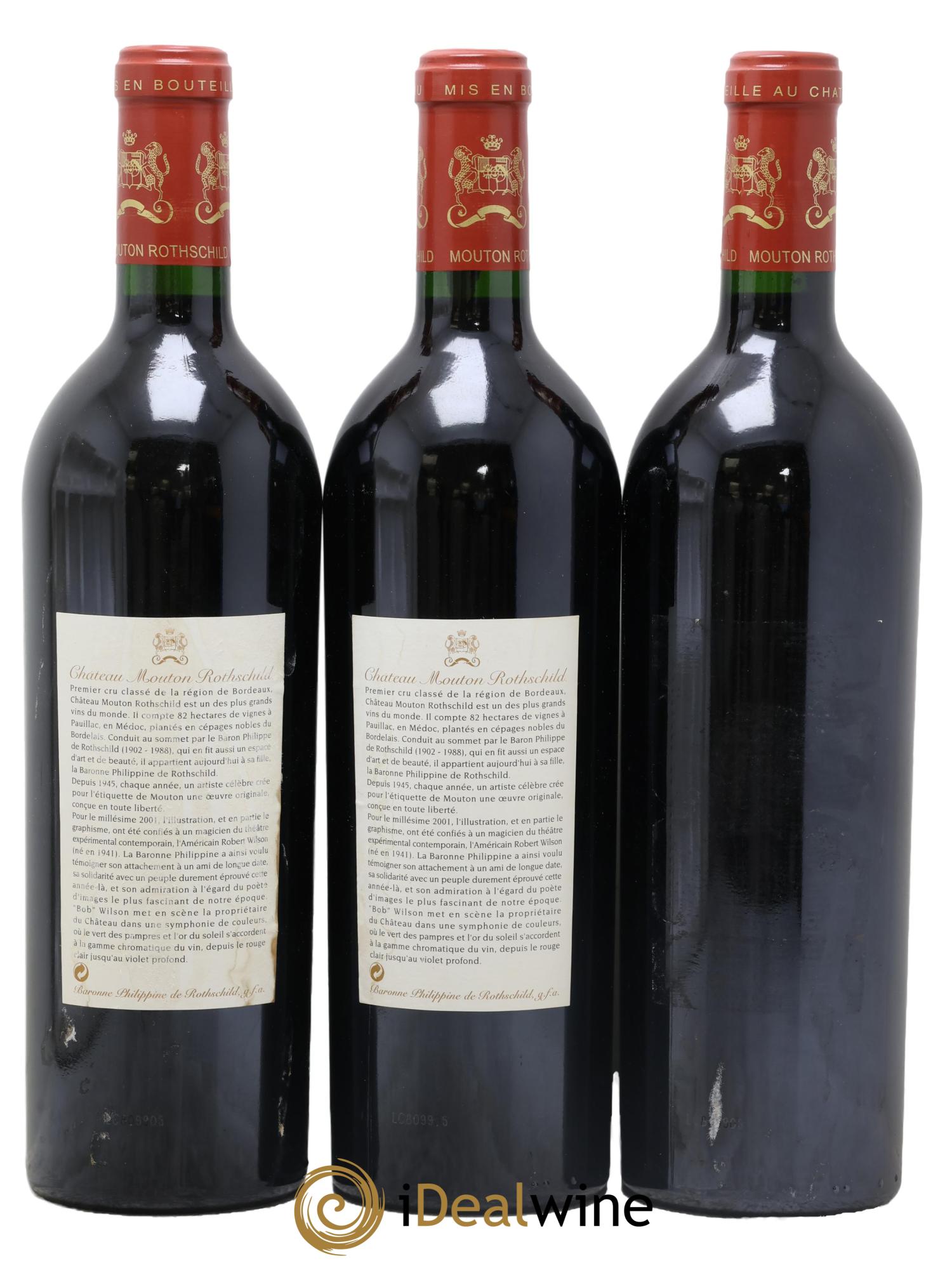 Château Mouton Rothschild 1er Grand Cru Classé 2001 - Lotto di 3 bottiglie - 1