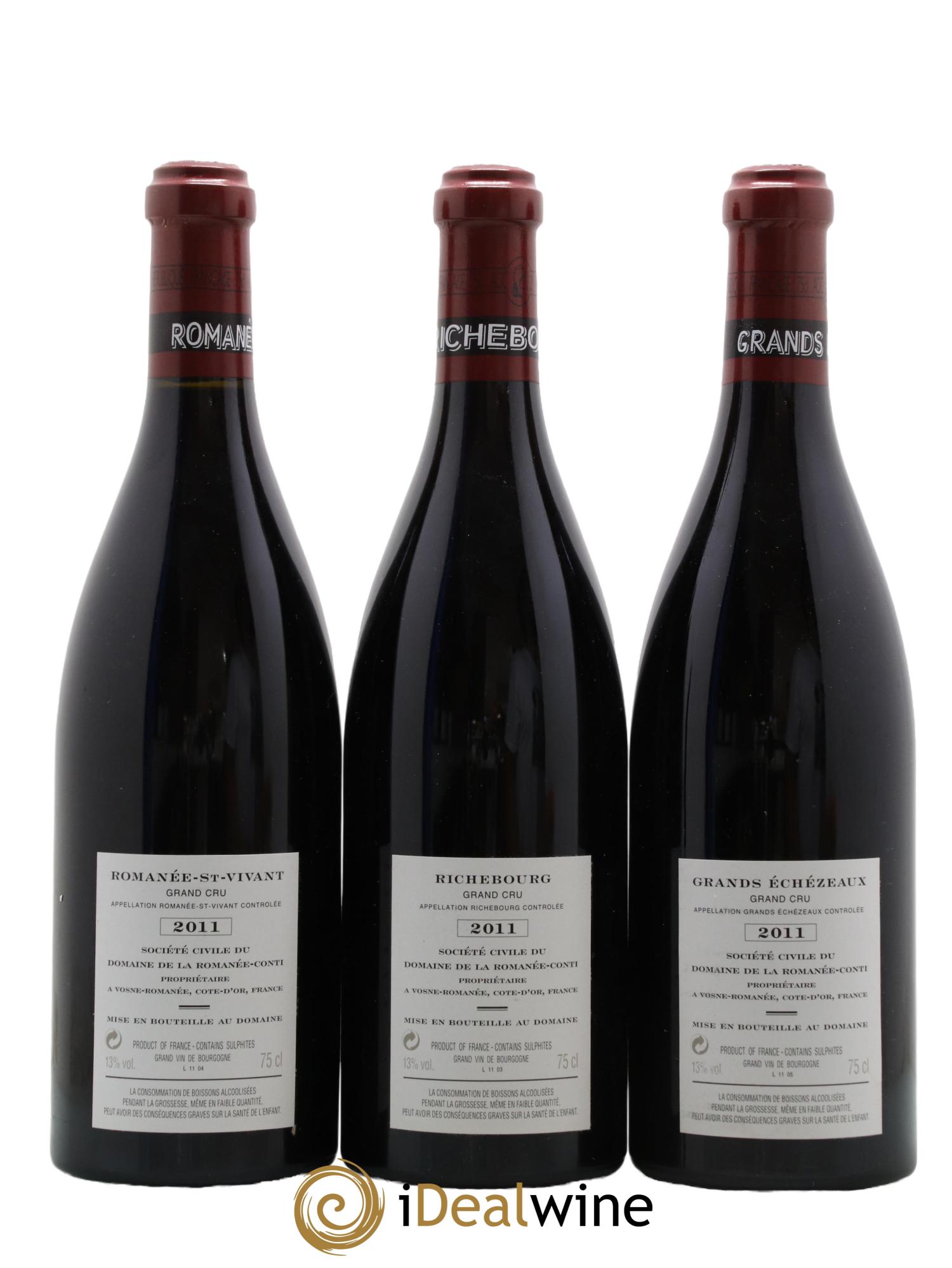 Assortiment 2011 du Domaine de la Romanée-Conti Domaine de la Romanée-Conti 3 La Tache, 2 Richebourg, 1 Romanee Conti, 2 Romanee Saint Vivant, 2 Echezeaux, 2 Grands Echezeaux 2011 - Lot of 12 bottles - 4