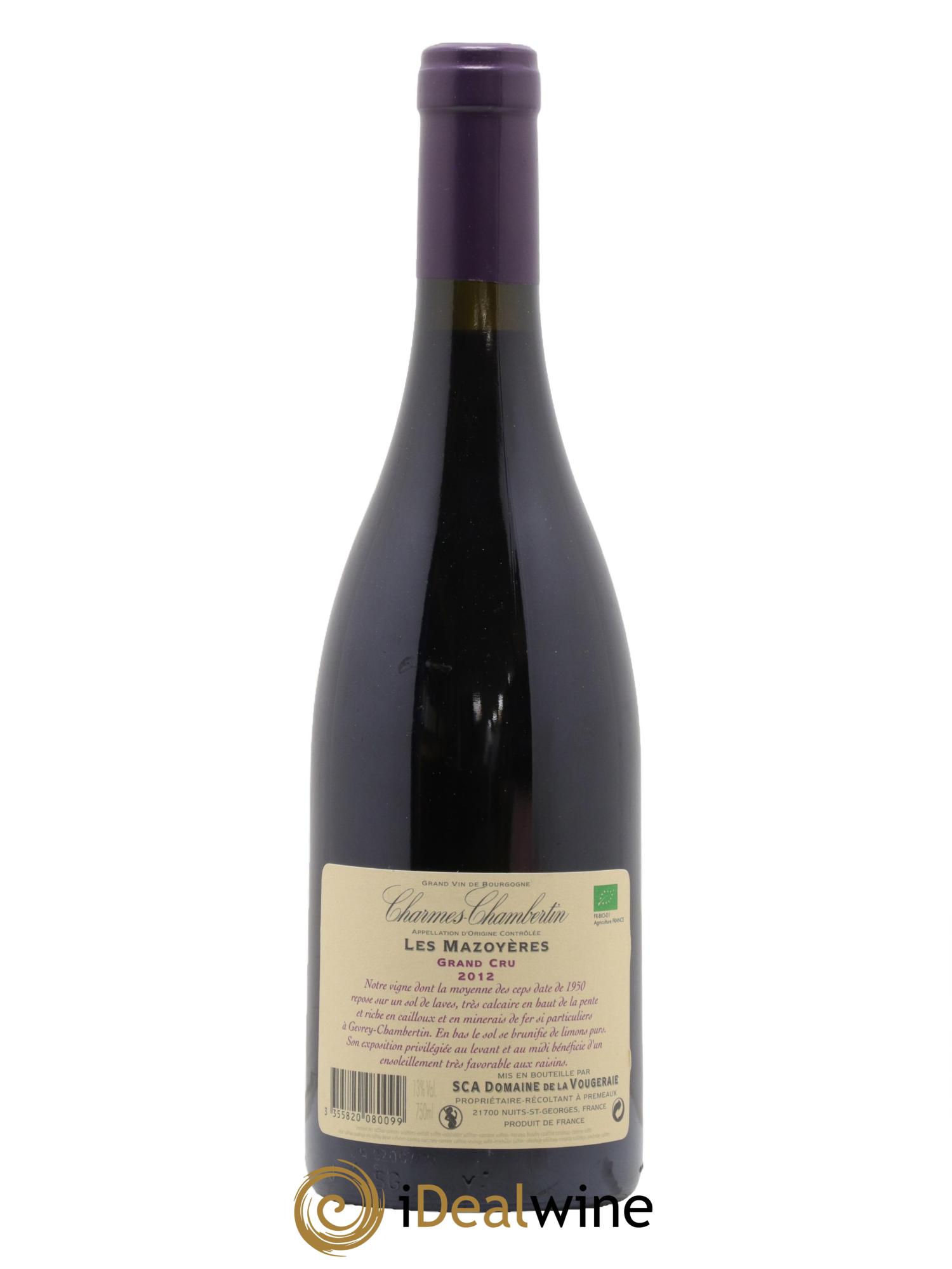 Charmes-Chambertin Grand Cru Les Mazoyères La Vougeraie 2012 - Lotto di 1 bottiglia - 1