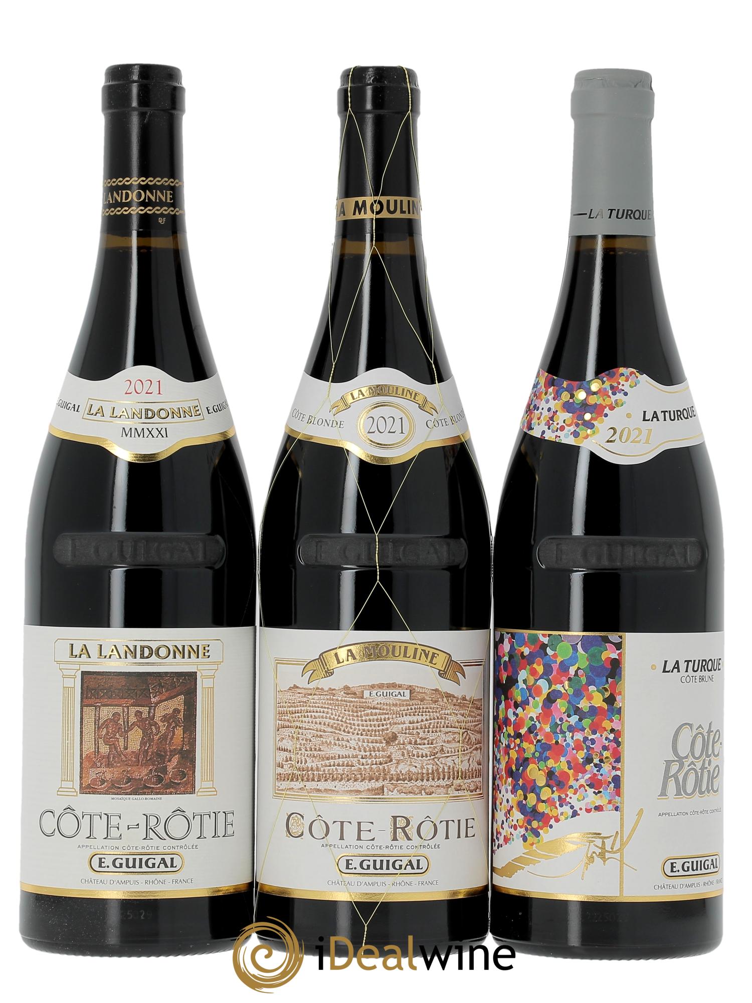 Côte-Rôtie Guigal Trilogie La Turque - La Landonne - La Mouline (Cassetta in legno a partire da 3 bt) 2021 - Lotto di 3 bottiglie - 1