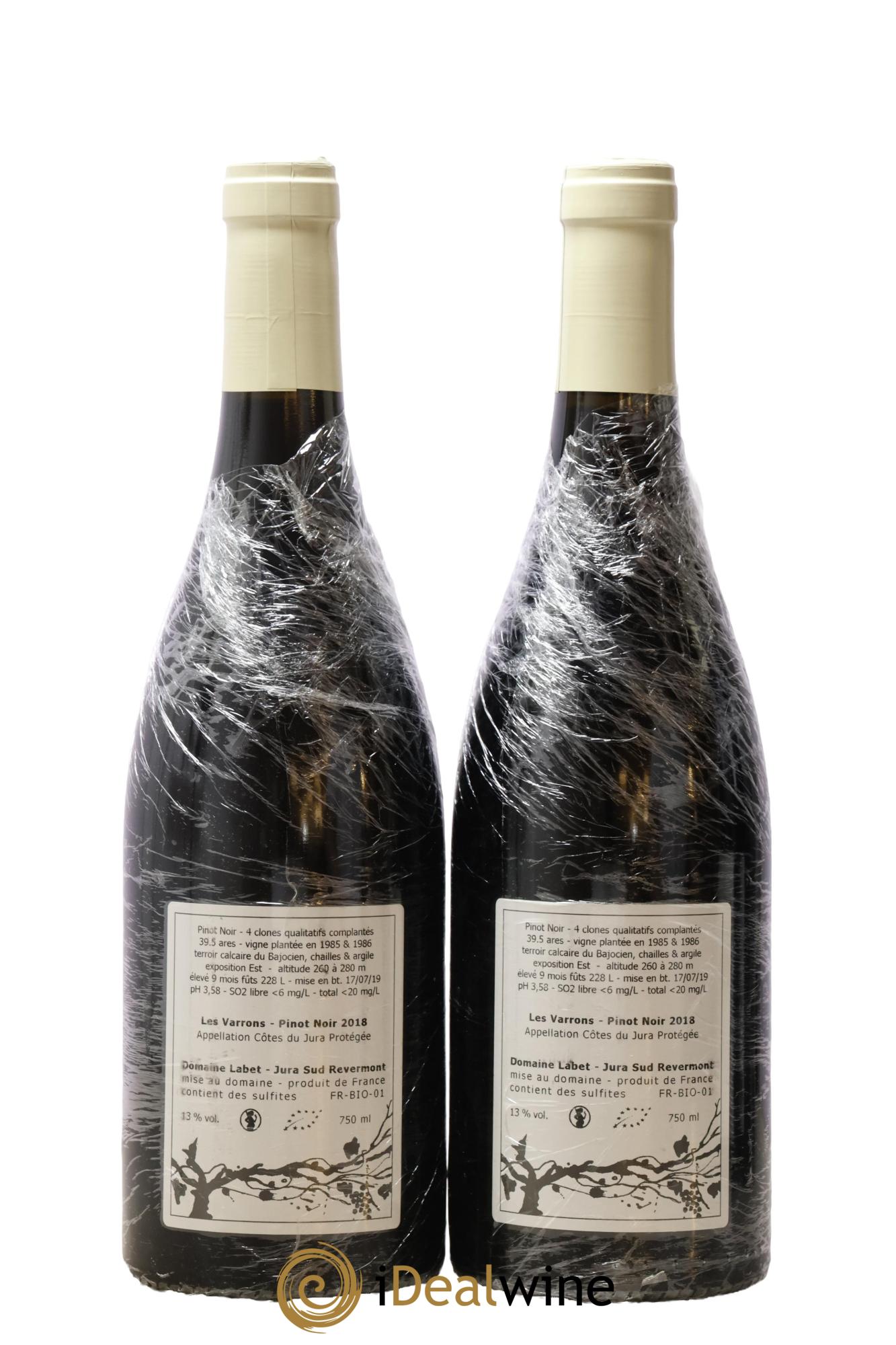 Côtes du Jura Pinot Noir Les Varrons Romain - Julien - Charline Labet Selection Clonale 2018 - Lot de 2 bouteilles - 1