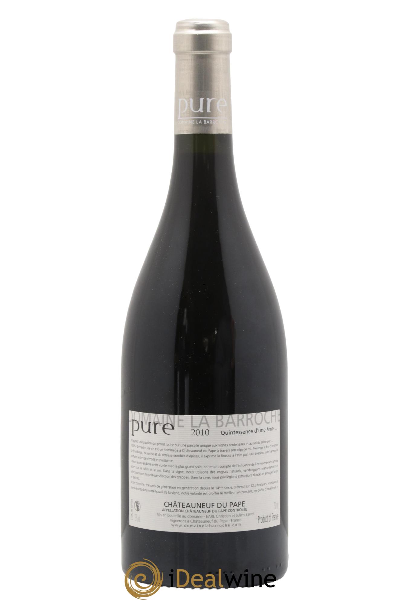 Châteauneuf-du-Pape Cuvée Pure Domaine La Barroche 2010 - Lot of 1 bottle - 1