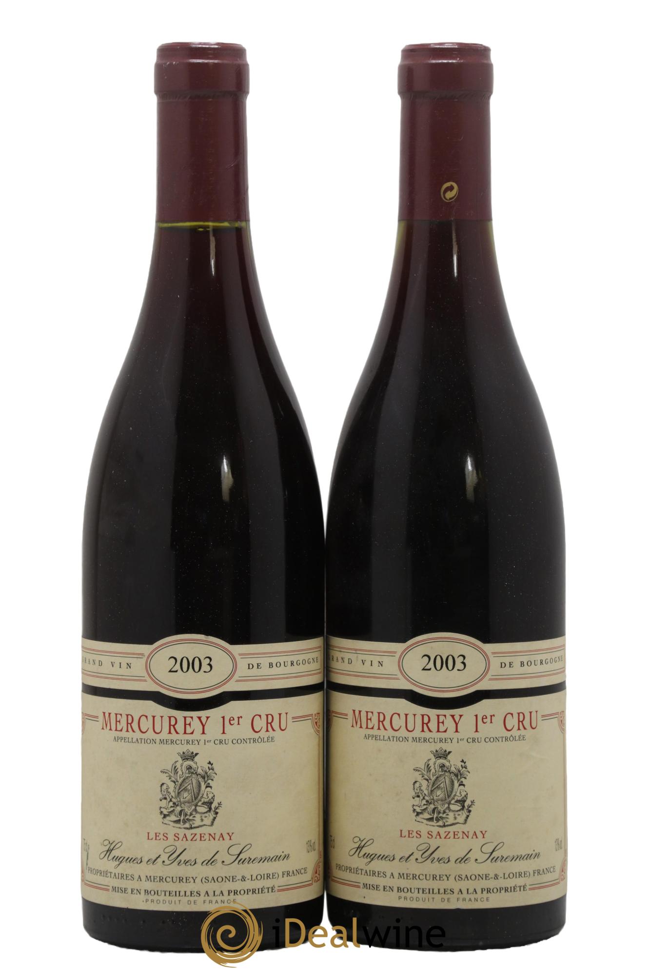 Mercurey 1er Cru Les Sazenay Domaine Hugues et Yves de Suremain 2003 - Lotto di 2 bottiglie - 0