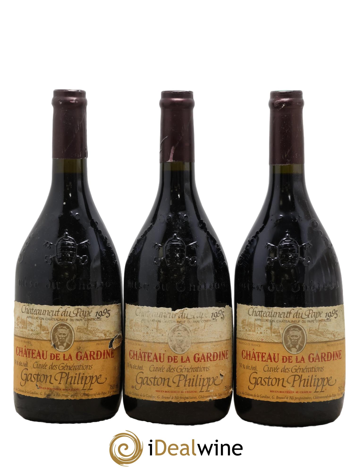 Châteauneuf-du-Pape Château de La Gardine Cuvée des Générations Gaston Philippe Famille Brunel 1995 - Lotto di 3 bottiglie - 0