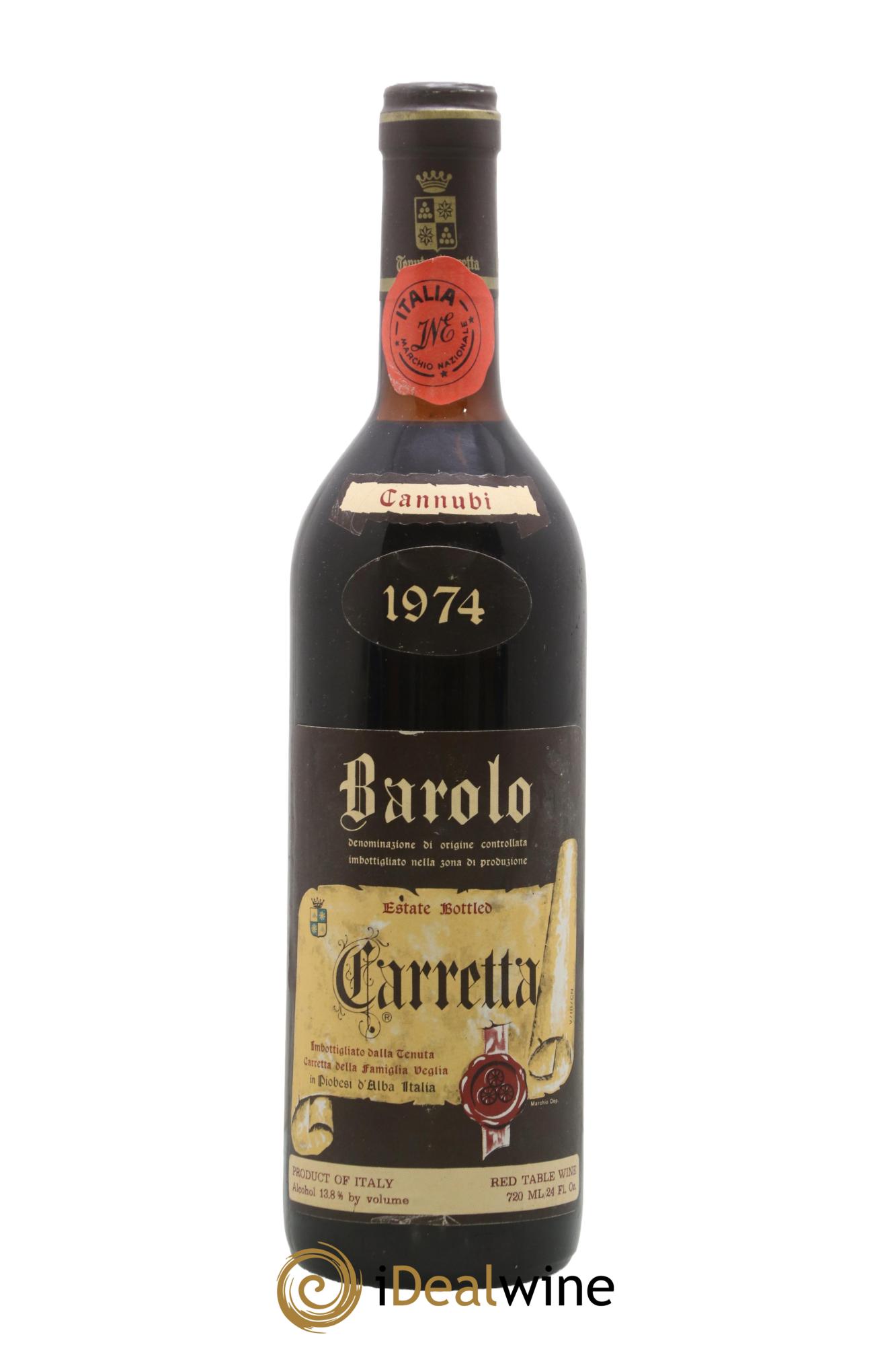 Barolo Carretta Cru Cannubi 1974 - Lot de 1 bouteille - 0
