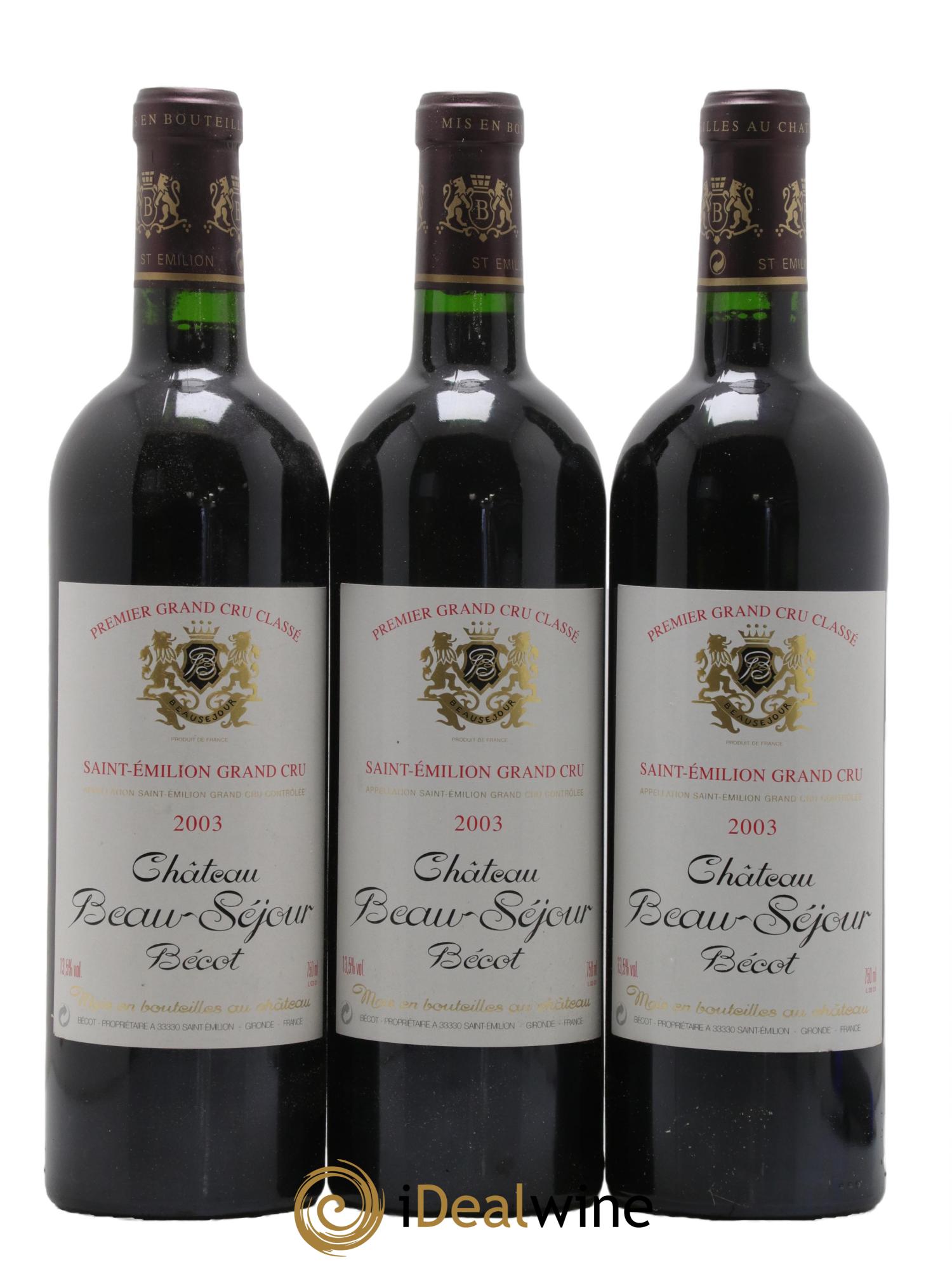 Château Beau-Séjour Bécot 1er Grand Cru Classé B 2003 - Lot de 3 bouteilles - 0