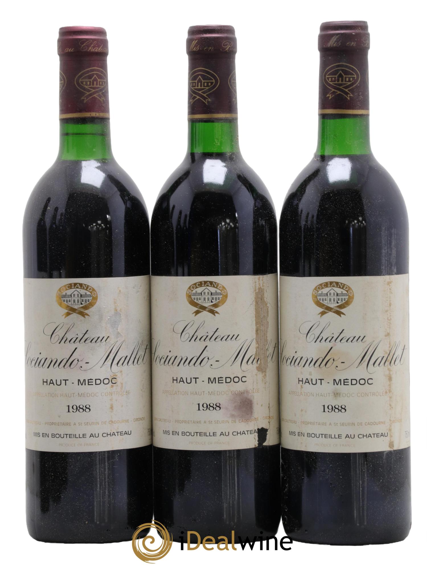 Château Sociando Mallet 1988 - Lotto di 3 bottiglie - 0