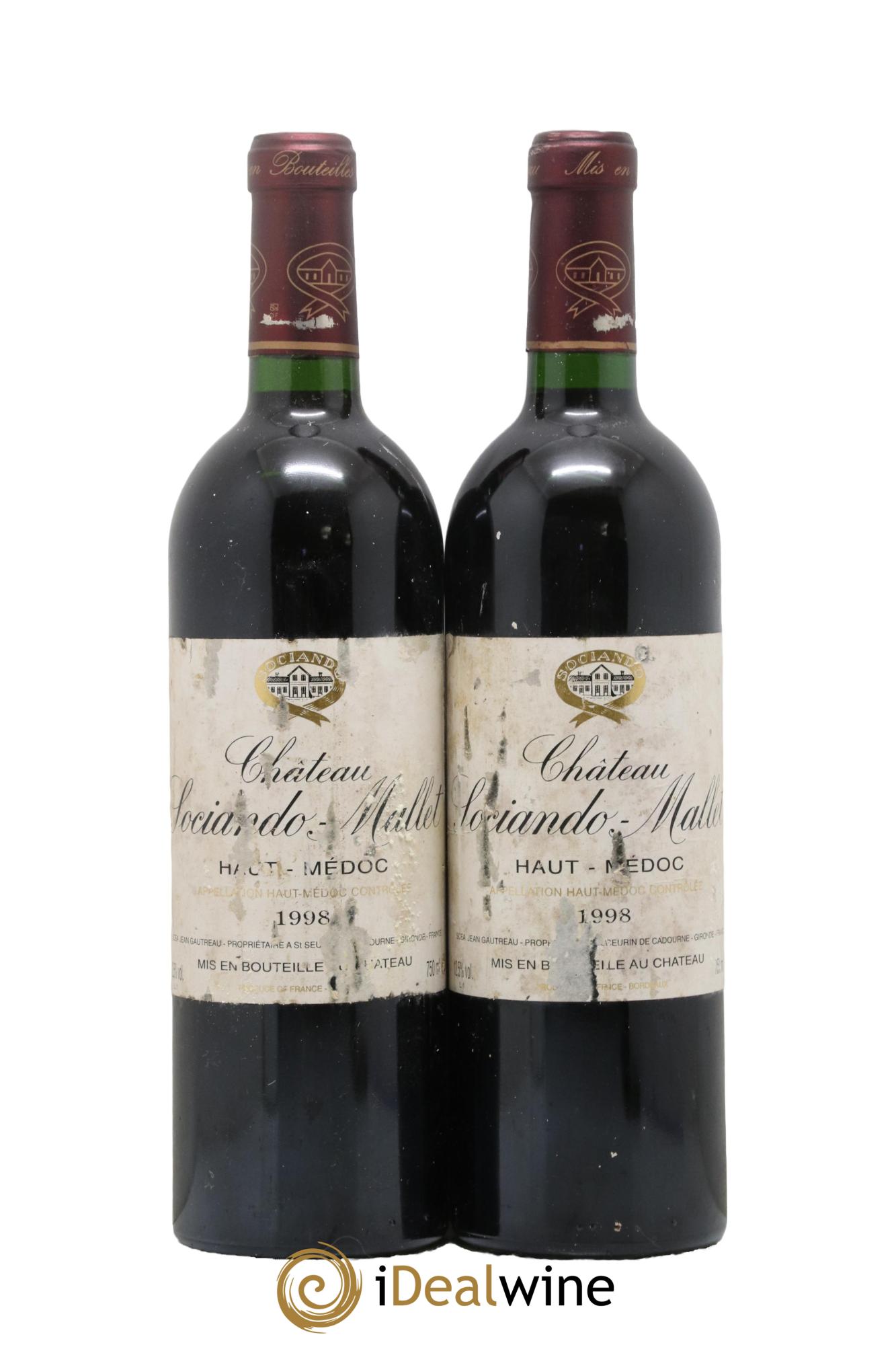 Château Sociando Mallet 1998 - Lotto di 2 bottiglie - 0