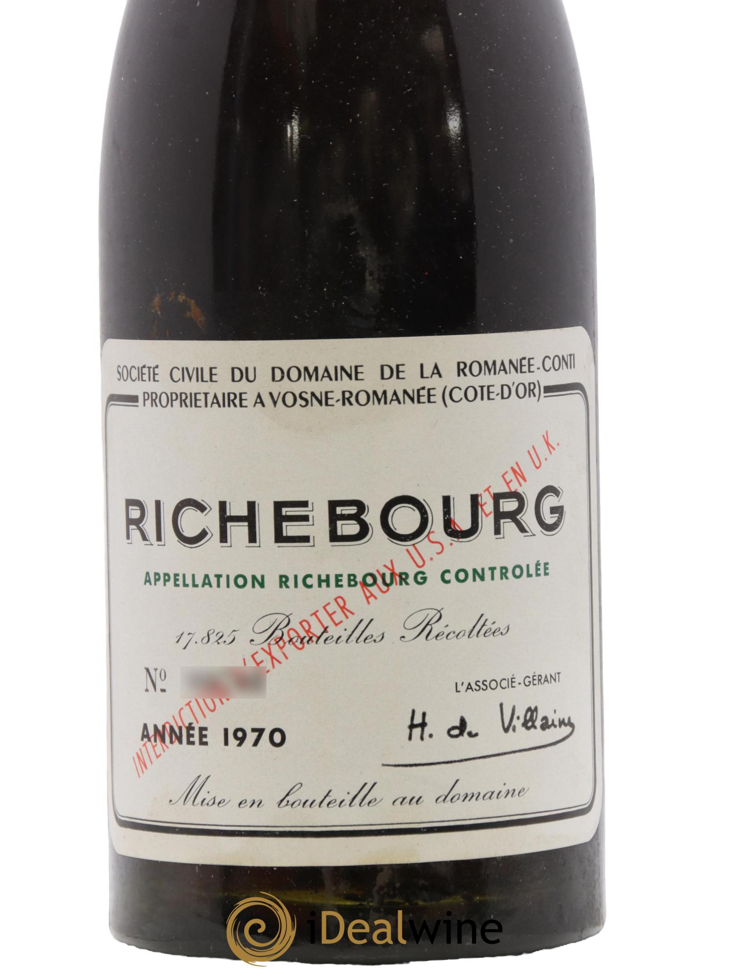 Richebourg Grand Cru Domaine de la Romanée-Conti 1970 - Lotto di 1 bottiglia - 1