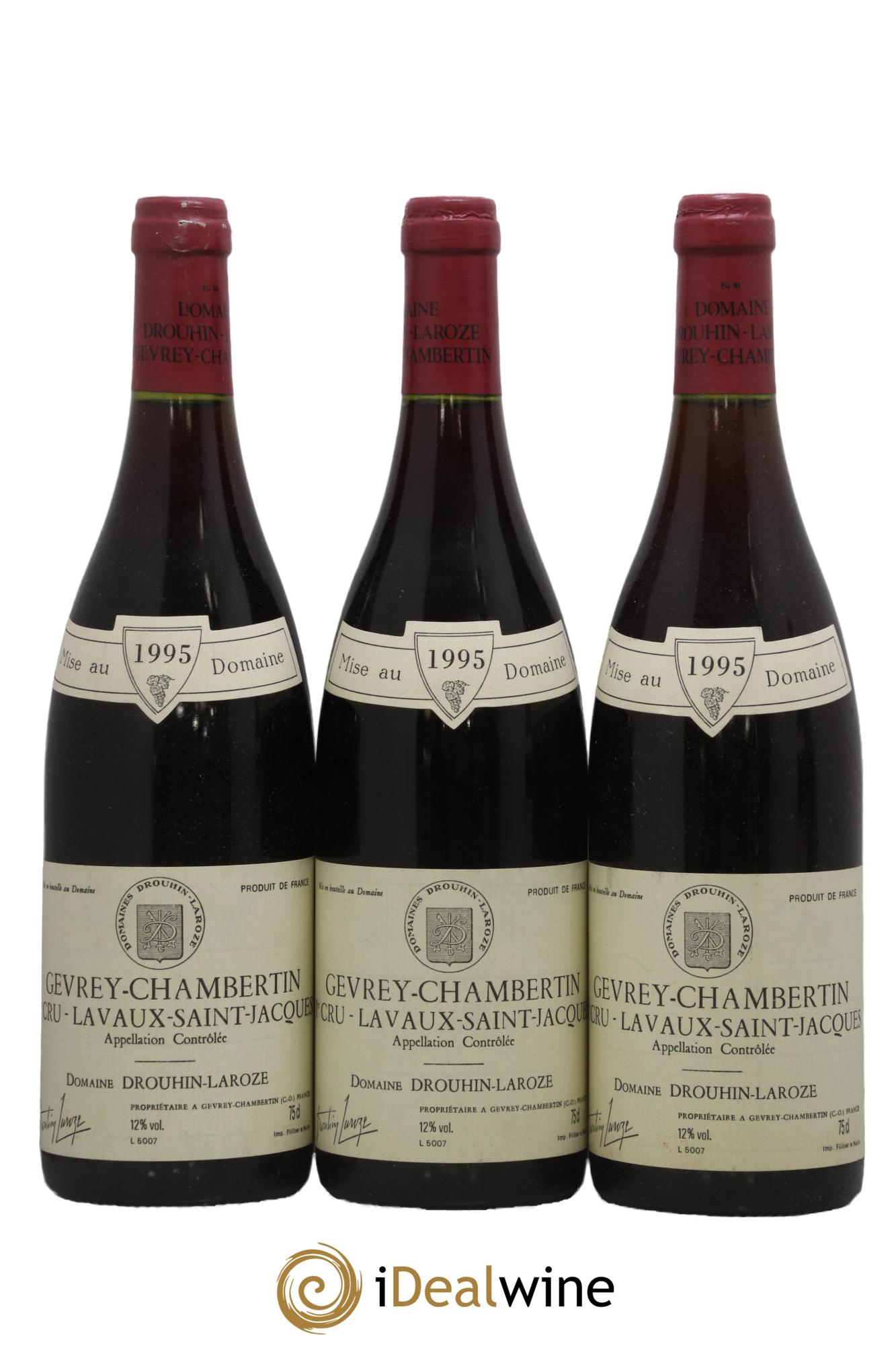 Gevrey-Chambertin 1er Cru Lavaut Saint-Jacques Domaine Drouhin-Laroze 1995 - Lot of 3 bottles - 0