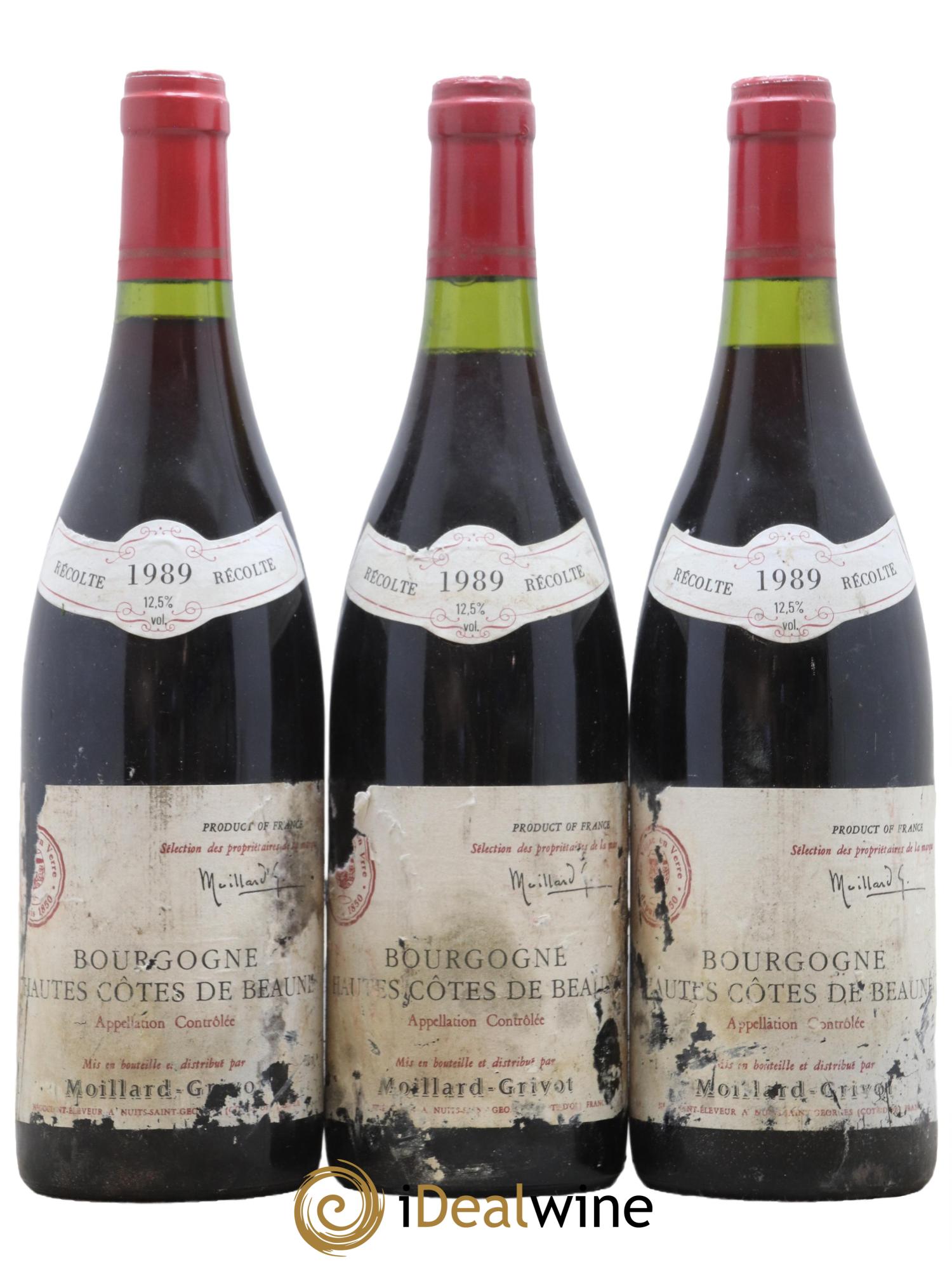 Hautes-Côtes de Beaune Domaine Moillard Grivot 1989 - Lot de 3 bouteilles - 0
