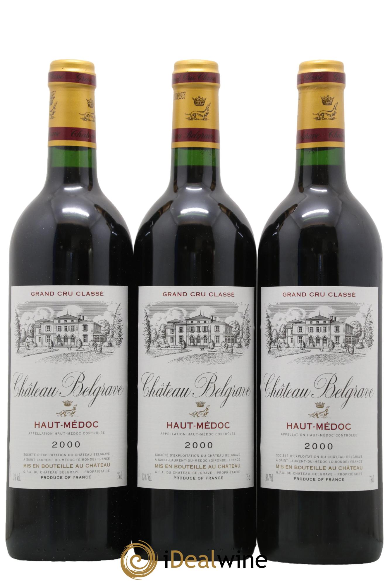Château Belgrave 5ème Grand Cru Classé 2000 - Lot de 3 bouteilles - 0