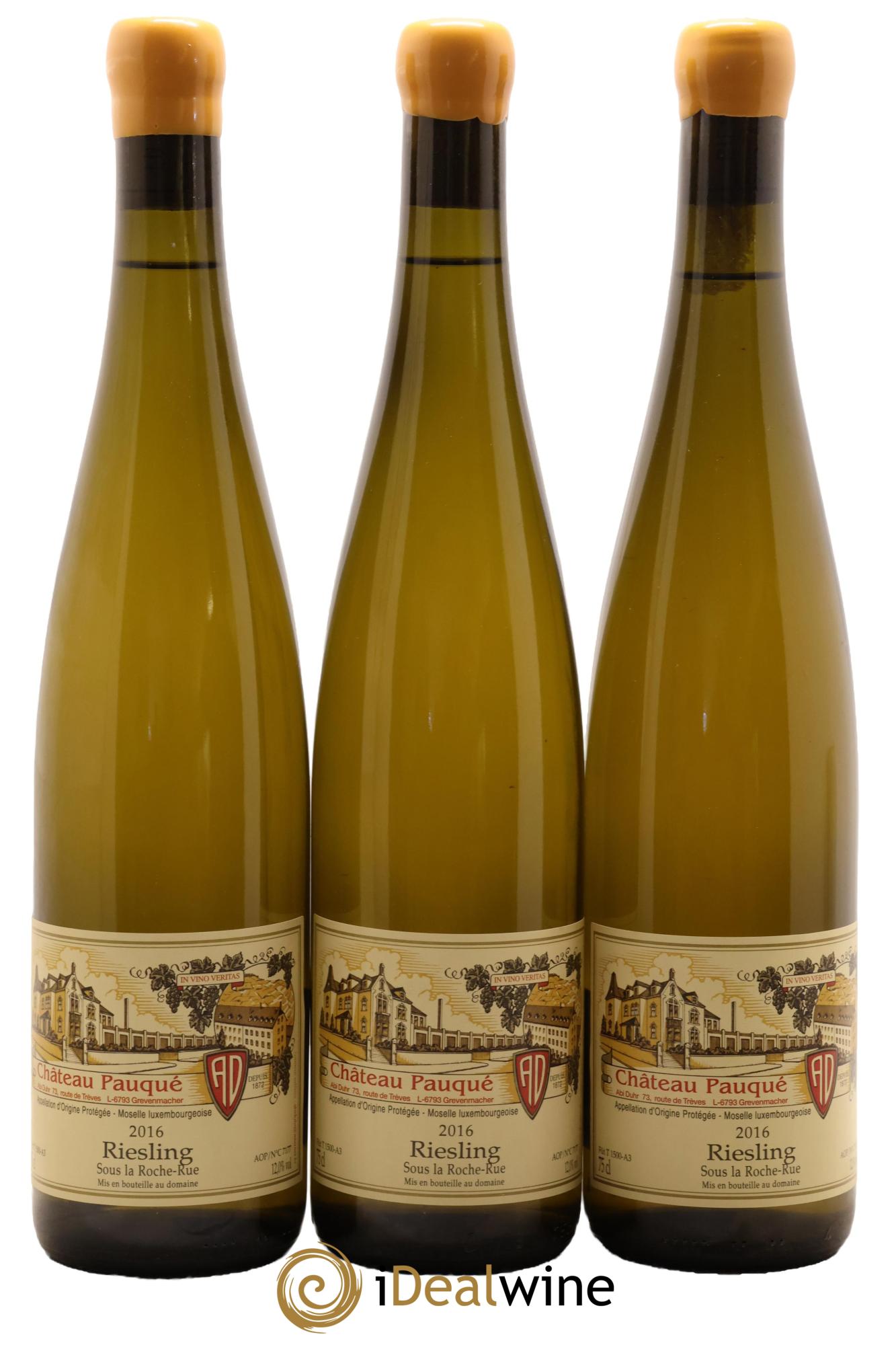 Divers AOP Mosel Luxembourgeoise Riesling Sous la Roche Rue Château Pauqué 2016 - Lot of 3 bottles - 0
