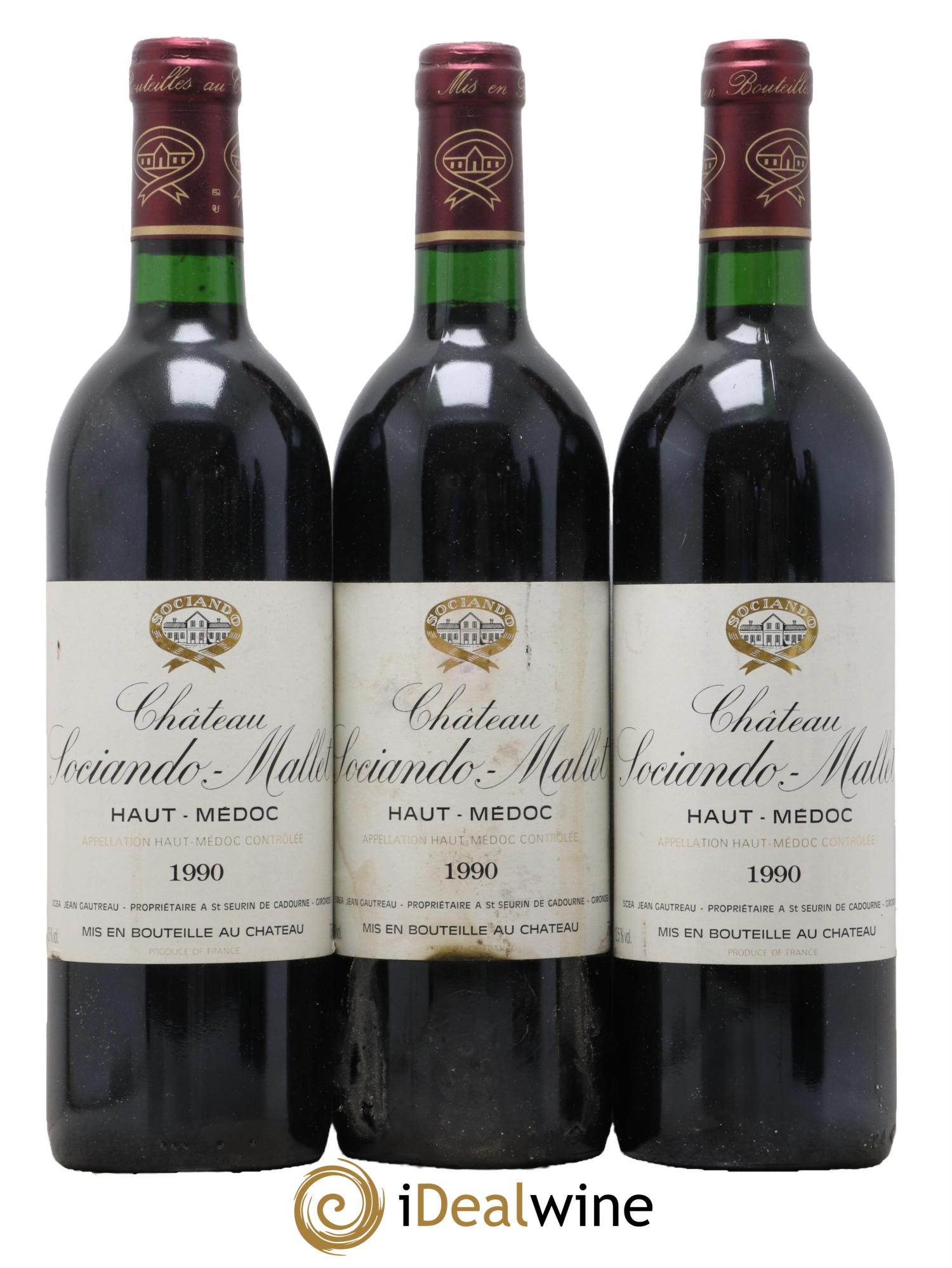 Château Sociando Mallet 1990 - Lot de 3 bouteilles - 0
