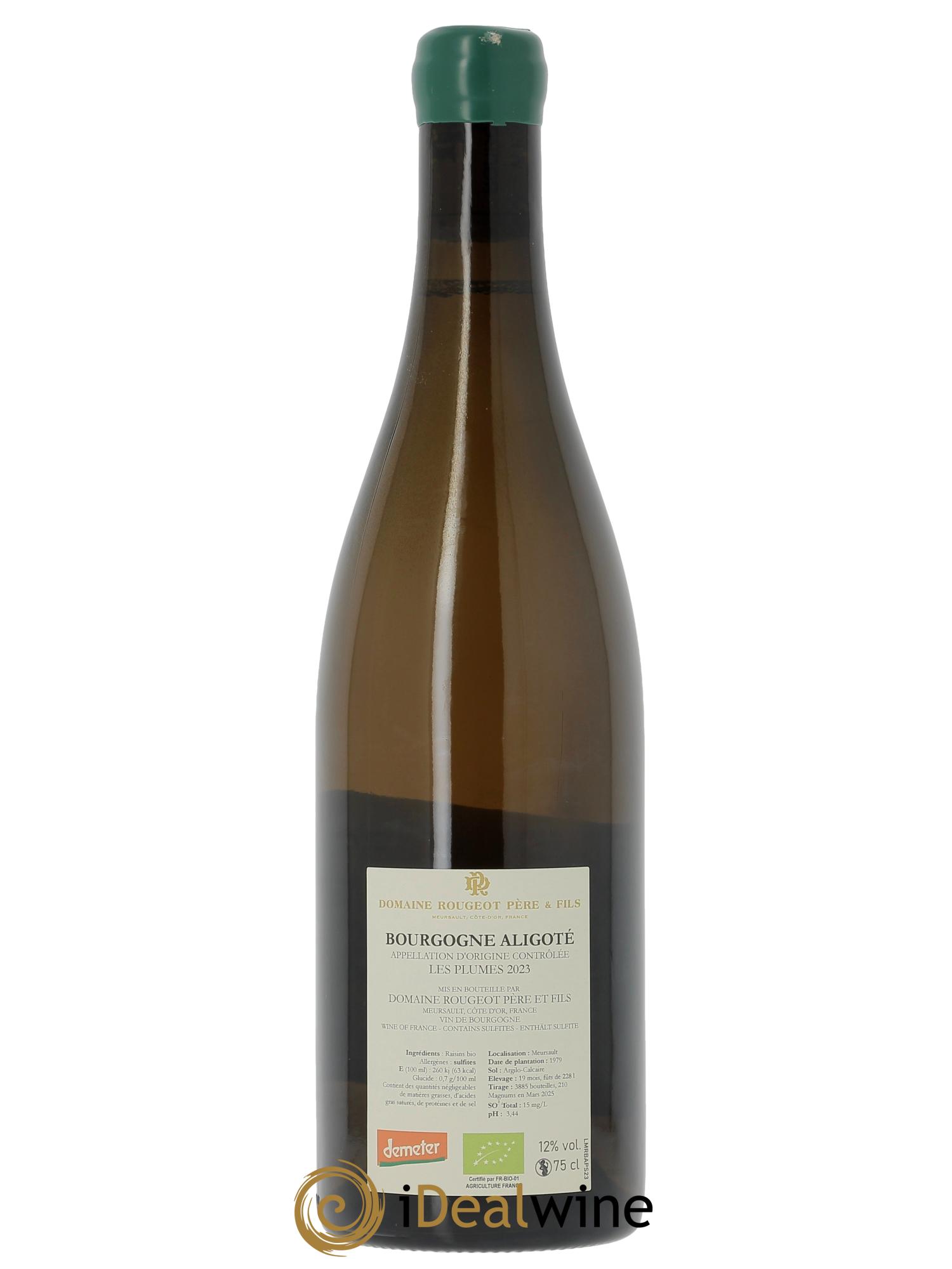 Bourgogne Aligoté Les Plumes Sans sulfite ajouté Rougeot Père et Fils  2023 - Lot de 1 bouteille - 1