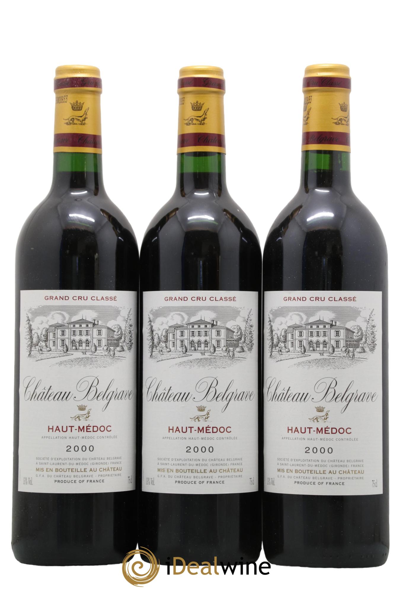 Château Belgrave 5ème Grand Cru Classé 2000 - Lot de 3 bouteilles - 0