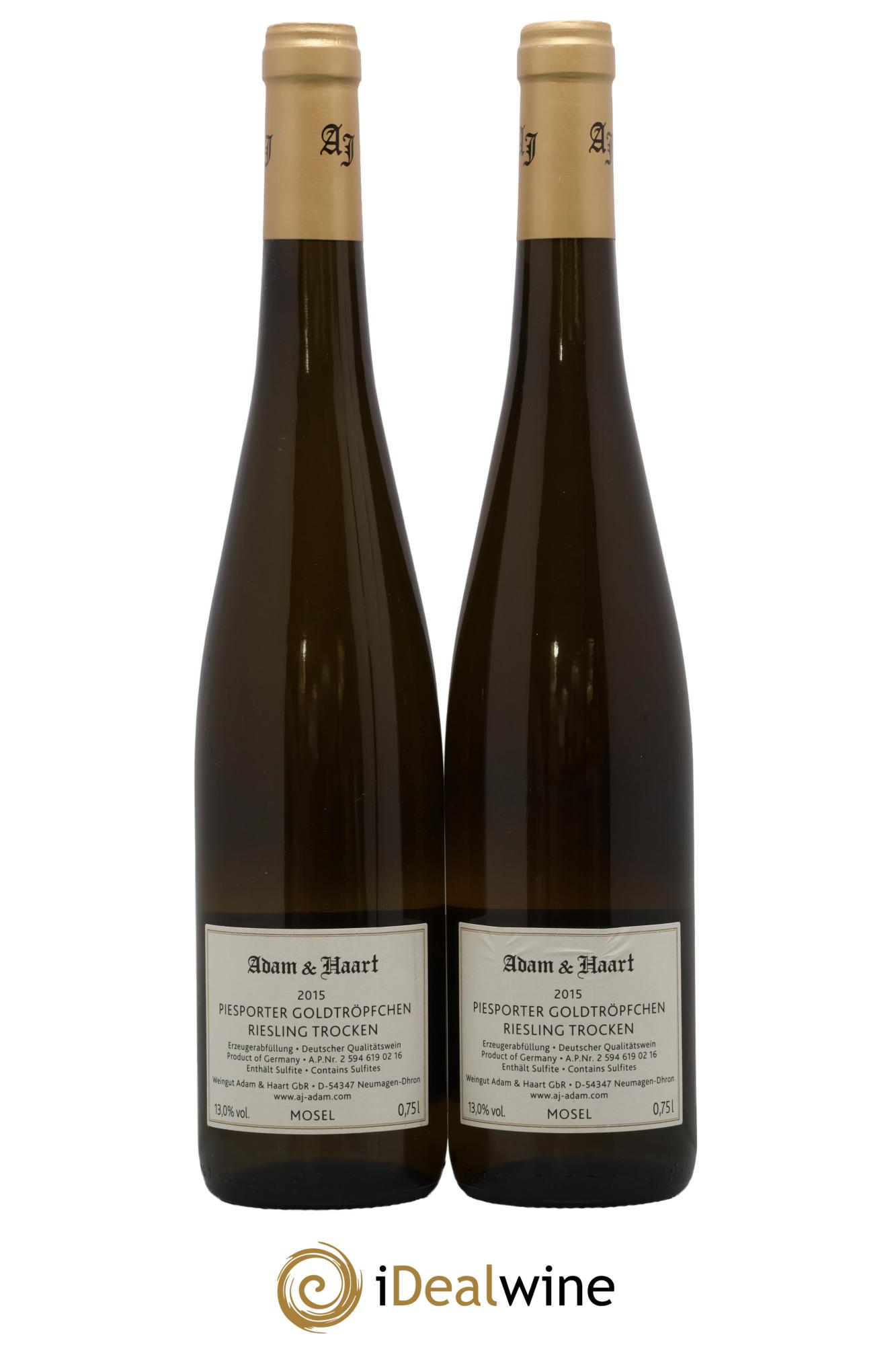 Allemagne Piesporter Goldtröpfchen Trocken Ap 02 16 Weingut A.J. Adam 2015 - Lot of 2 bottles - 1